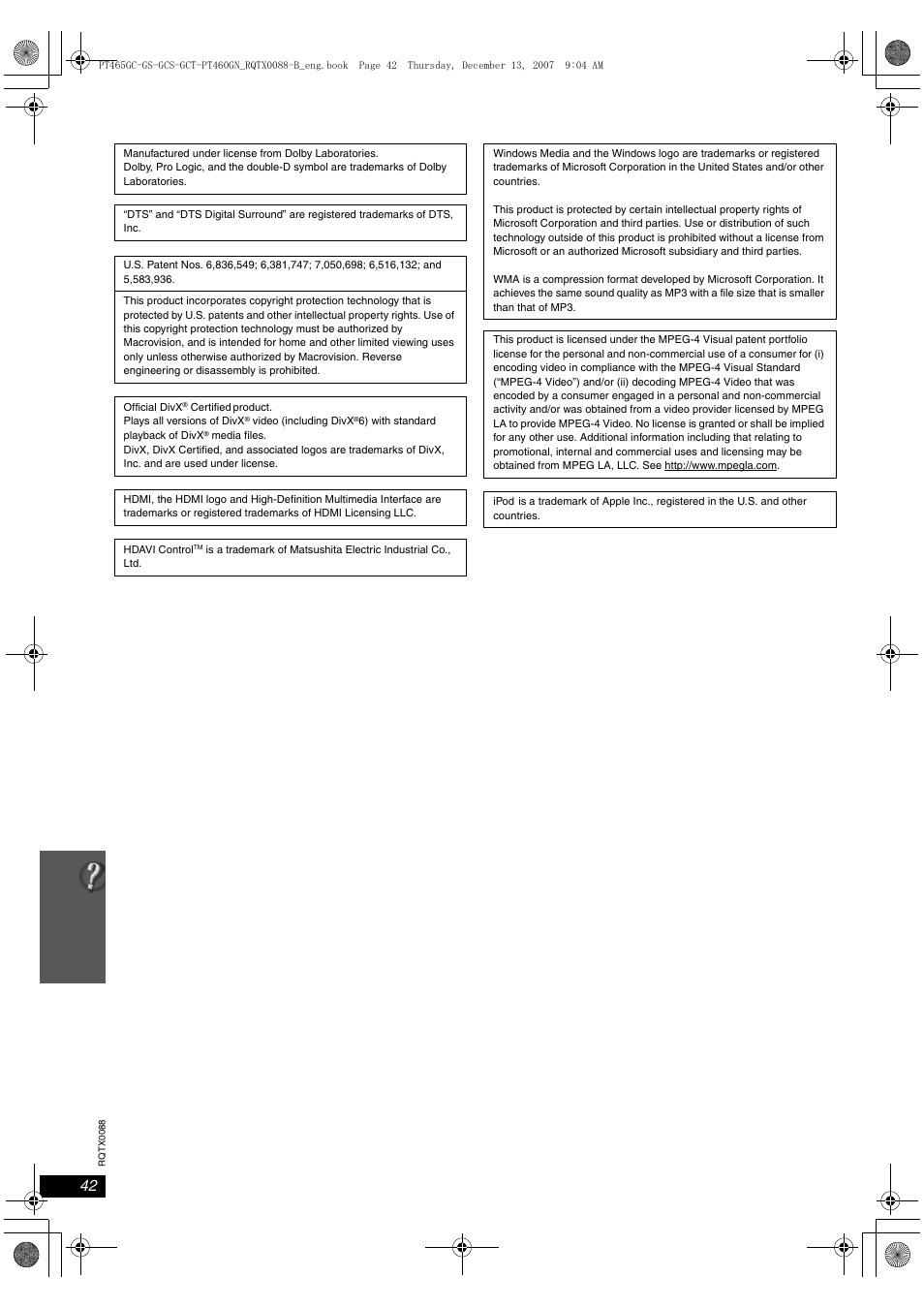 Panasonic SC-PT465 User Manual | Page 42 / 44