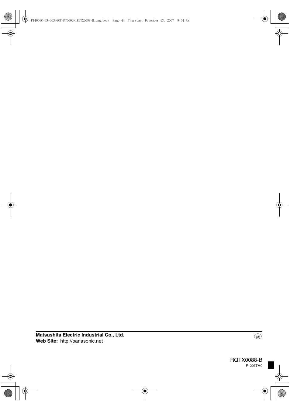 Panasonic SC-PT465 User Manual | Page 44 / 44