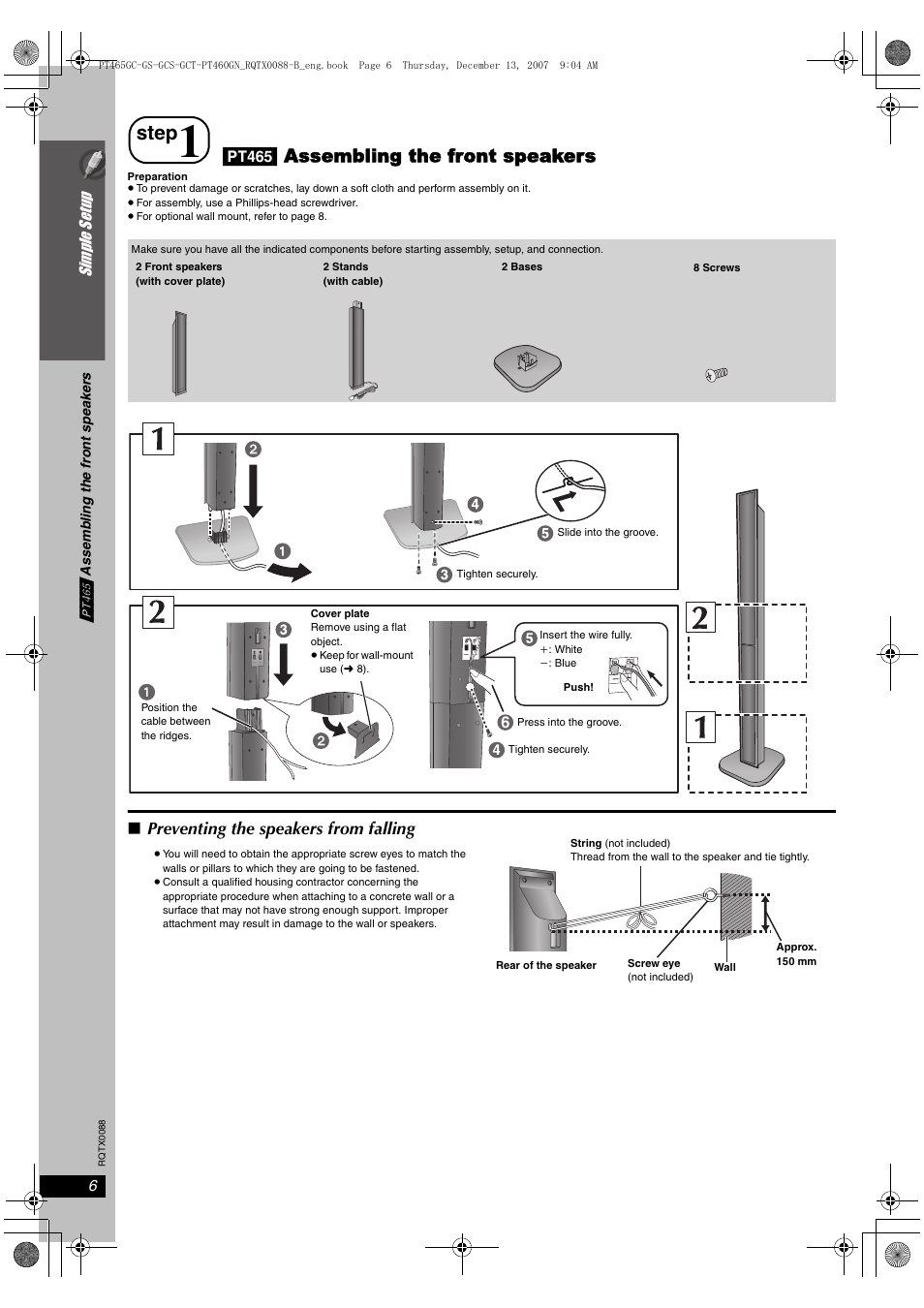 Step, Pt465] assembling the front speakers | Panasonic SC-PT465 User Manual | Page 6 / 44