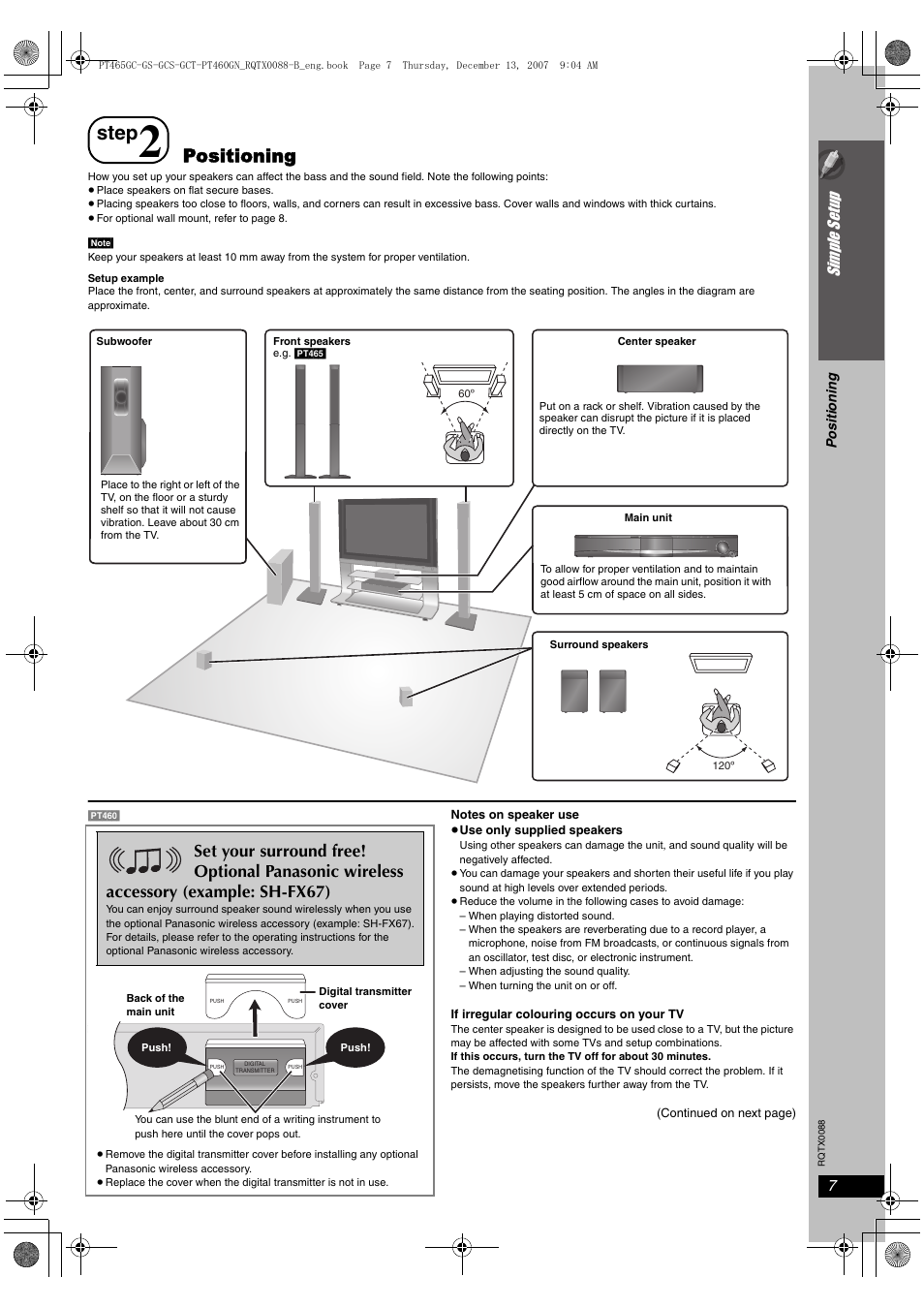 Step, Positioning, Si mp le s etu p | Panasonic SC-PT465 User Manual | Page 7 / 44