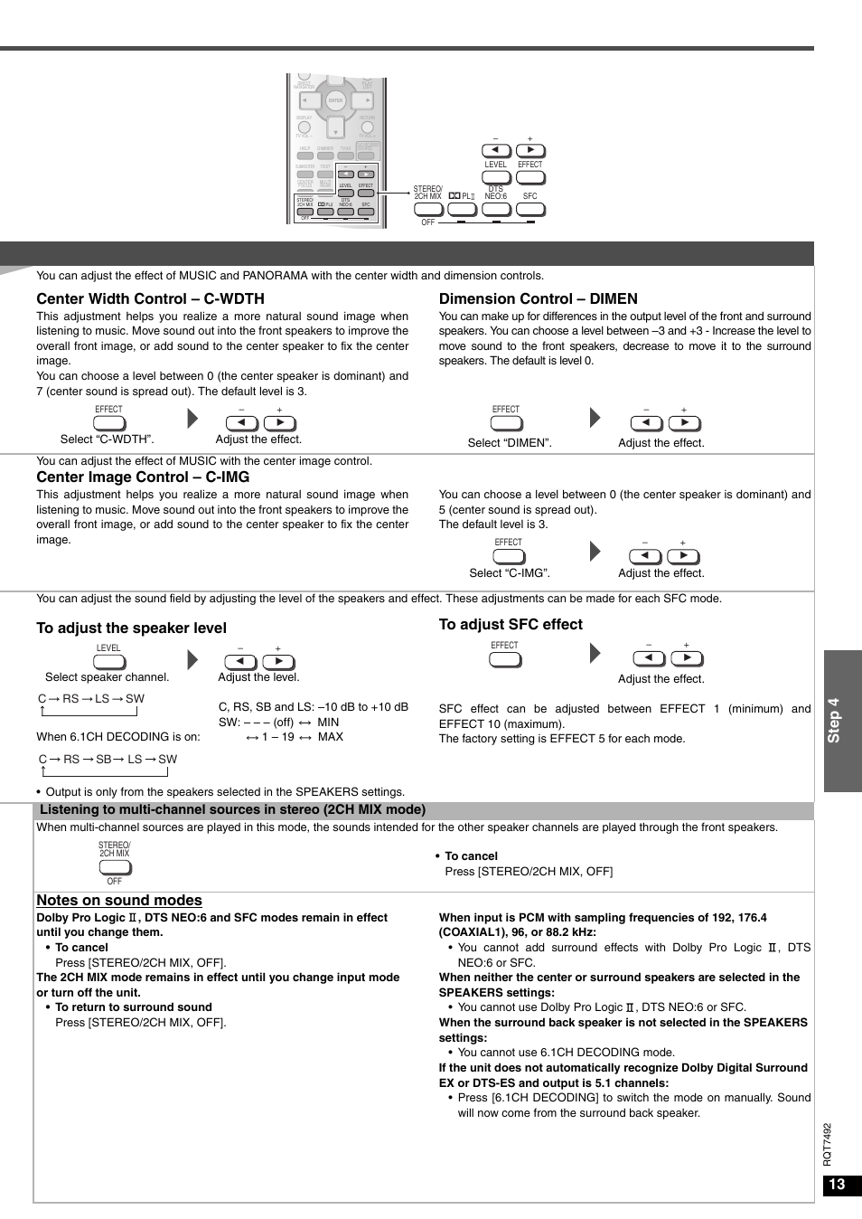 13 step 4, Center width control – c-wdth, Dimension control – dimen | Center image control – c-img | Panasonic SA-XR50  EN User Manual | Page 13 / 24