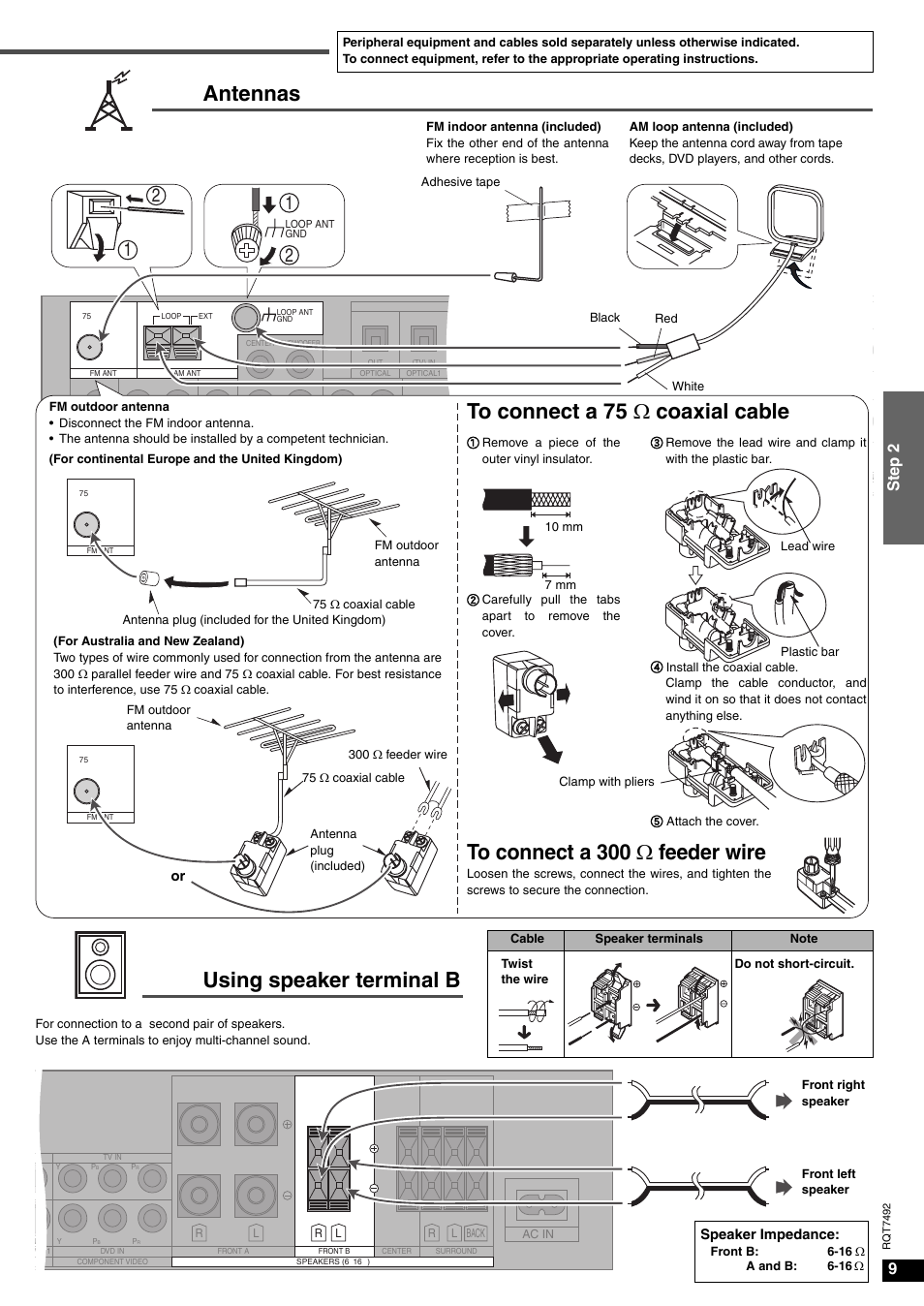 Antennas using speaker terminal b, 9step 2, Speaker impedance | Panasonic SA-XR50  EN User Manual | Page 9 / 24