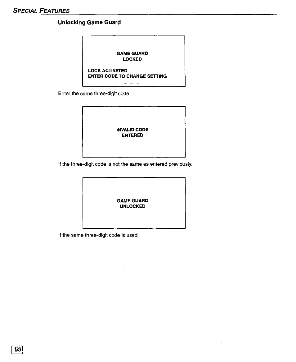 Unlocking game guard | Panasonic PT-51G43 User Manual | Page 16 / 36
