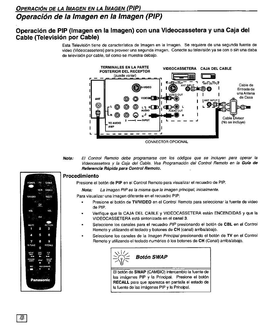 Operación de la imagen en la imagen (pip), Procedimiento, Ptp) | Panasonic PT-51G43 User Manual | Page 26 / 36