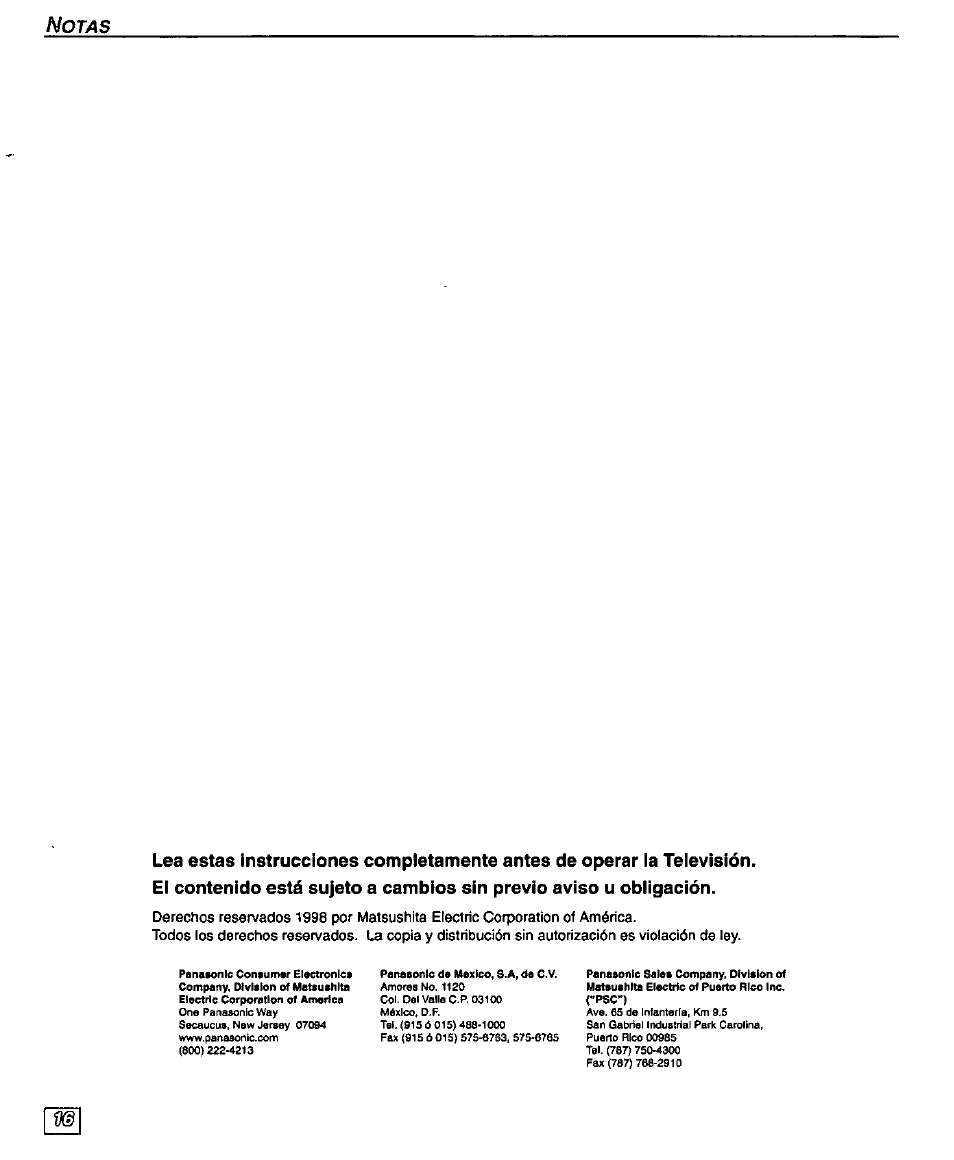 Panasonic PT-51G43 User Manual | Page 36 / 36