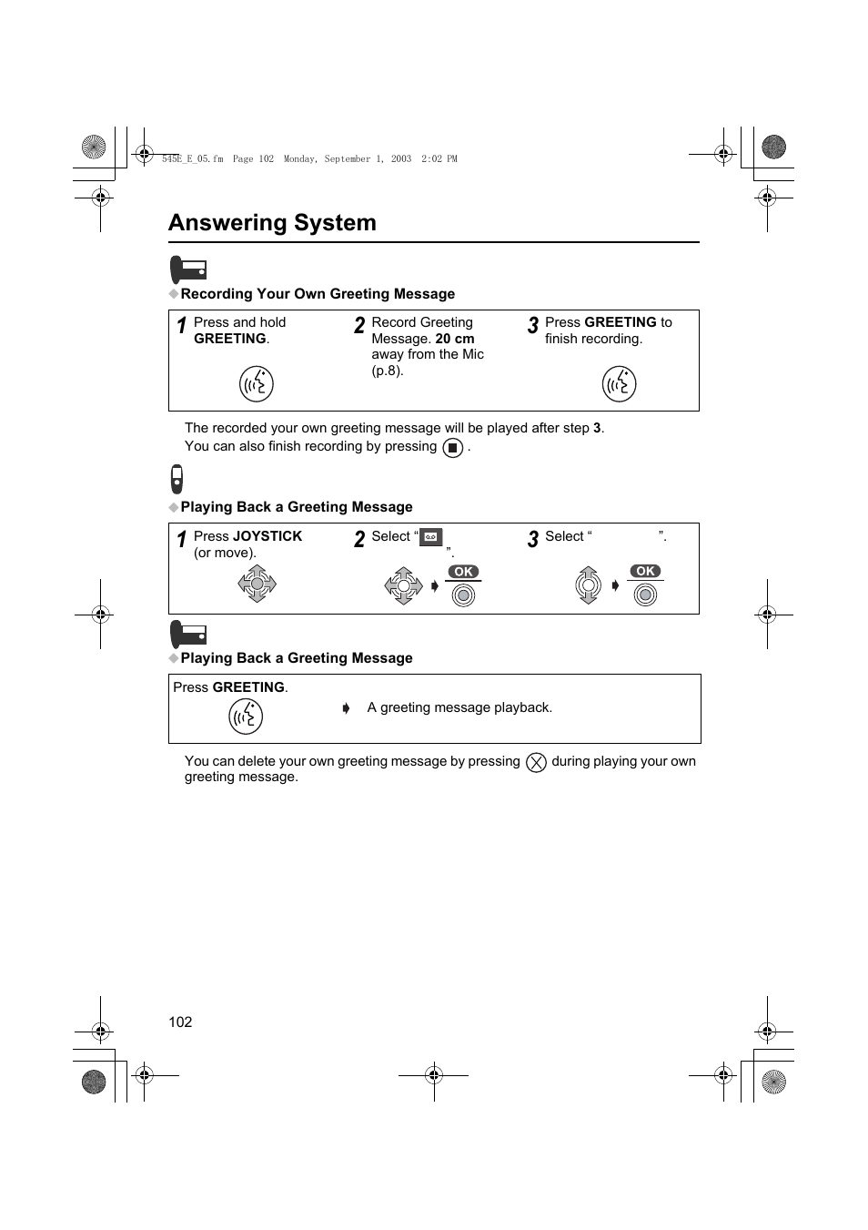 Answering system | Panasonic KX-TCD545E User Manual | Page 102 / 129