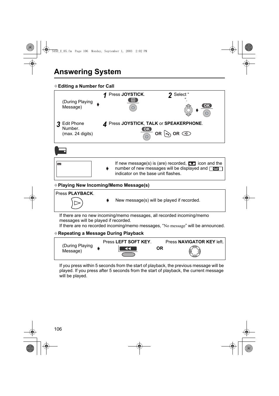 Answering system | Panasonic KX-TCD545E User Manual | Page 106 / 129