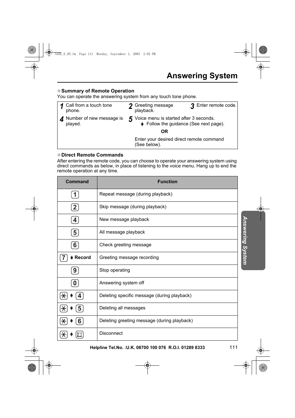 Answering system | Panasonic KX-TCD545E User Manual | Page 111 / 129