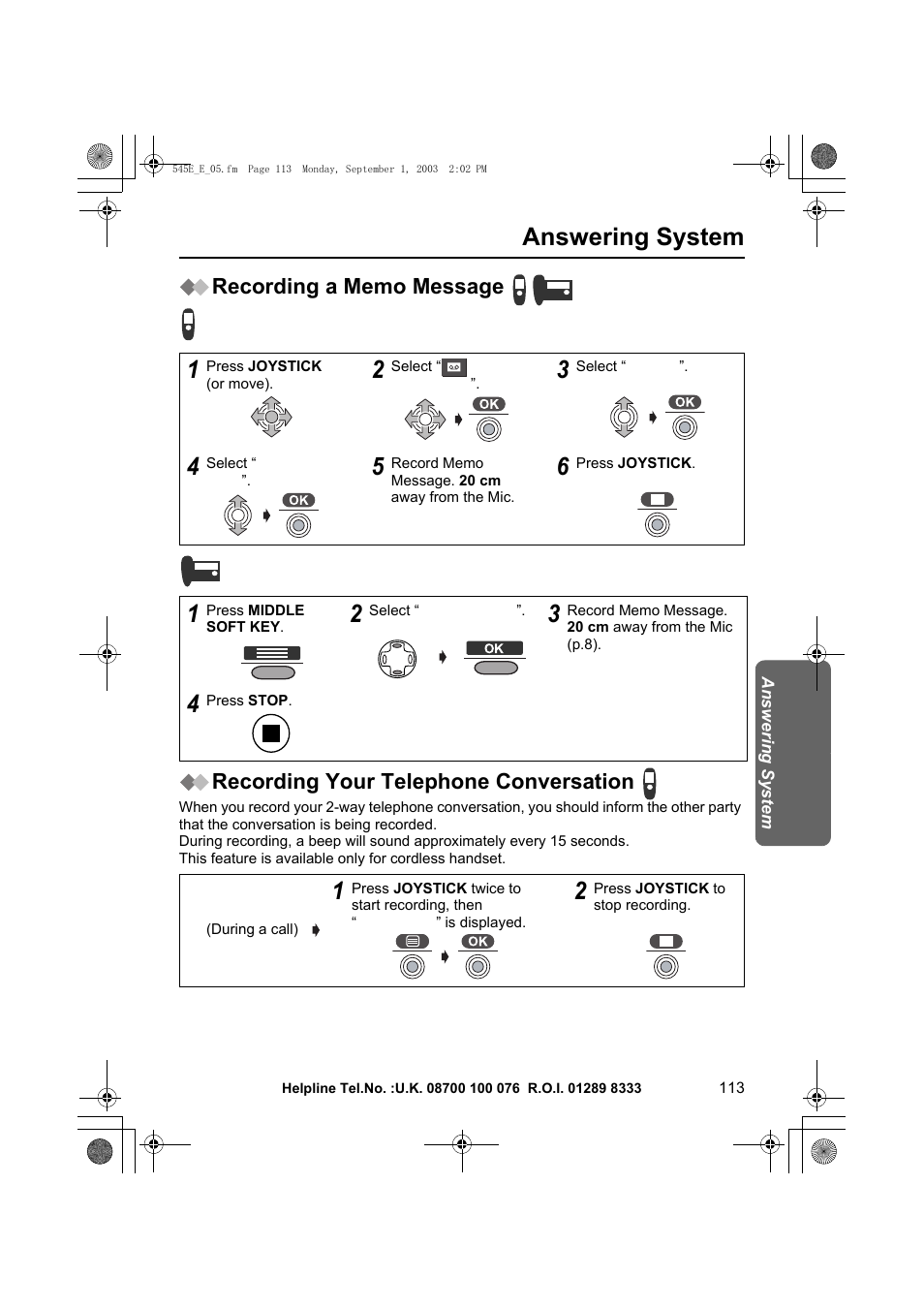 Answering system | Panasonic KX-TCD545E User Manual | Page 113 / 129