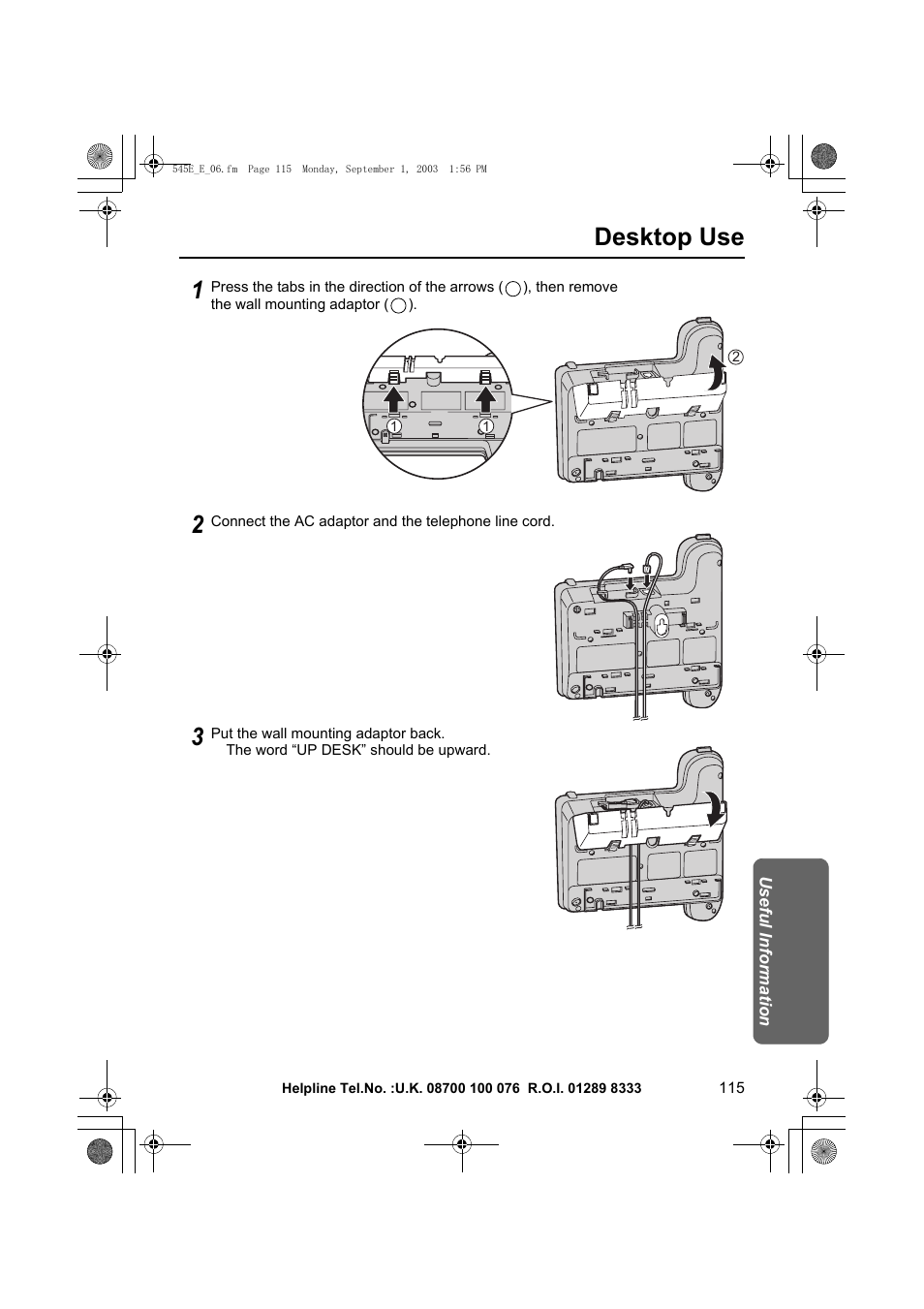 Desktop use 1 | Panasonic KX-TCD545E User Manual | Page 115 / 129