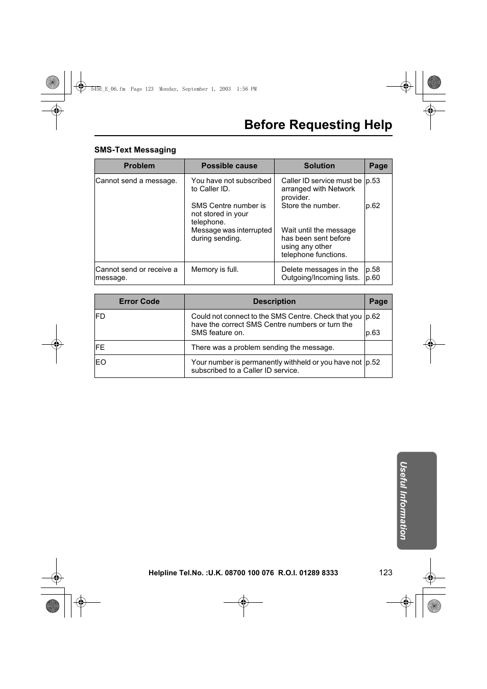 Before requesting help | Panasonic KX-TCD545E User Manual | Page 123 / 129