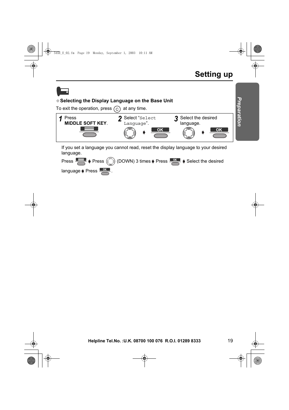 Setting up | Panasonic KX-TCD545E User Manual | Page 19 / 129