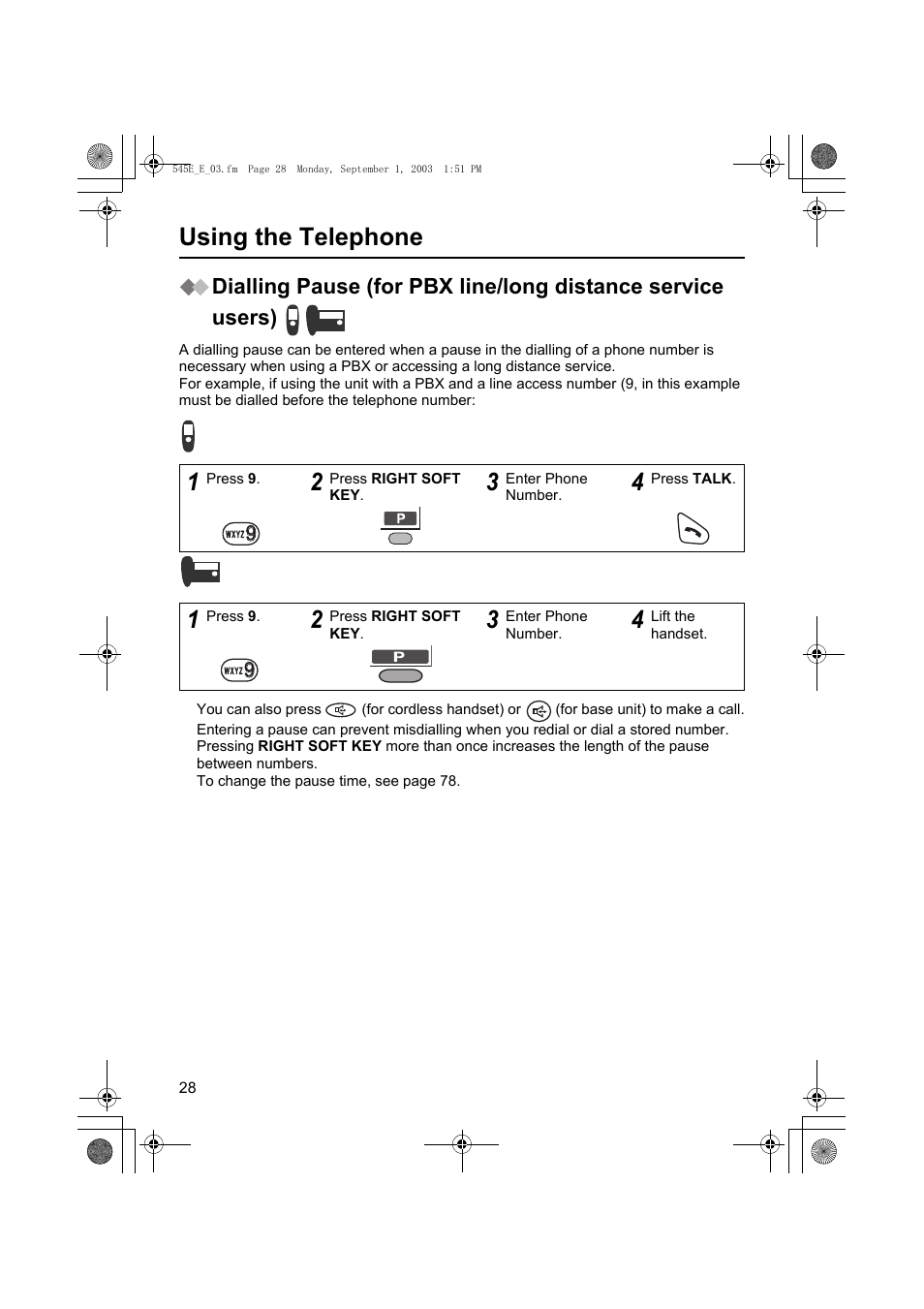 Using the telephone | Panasonic KX-TCD545E User Manual | Page 28 / 129