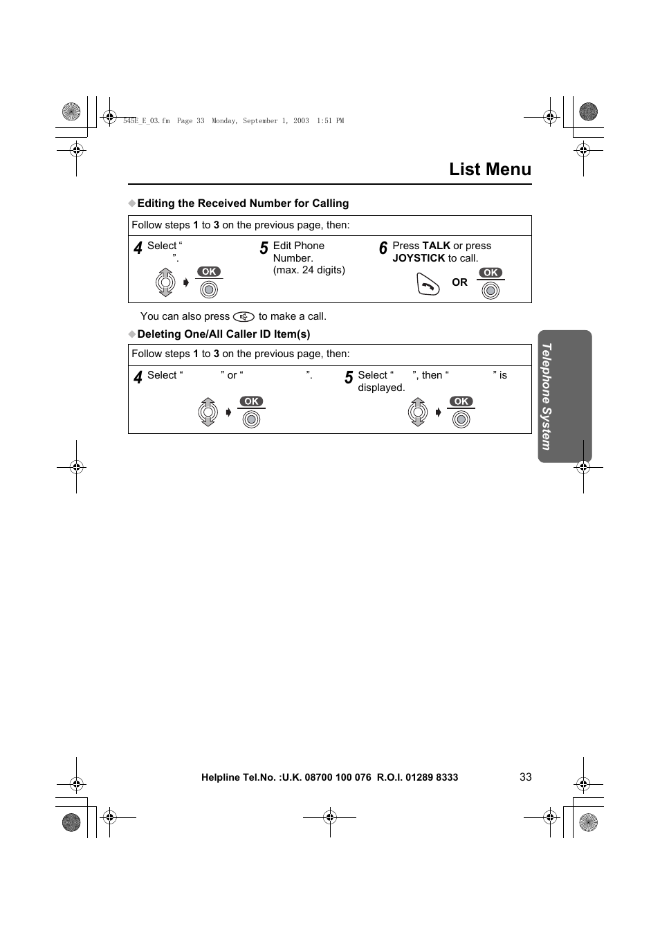 List menu | Panasonic KX-TCD545E User Manual | Page 33 / 129