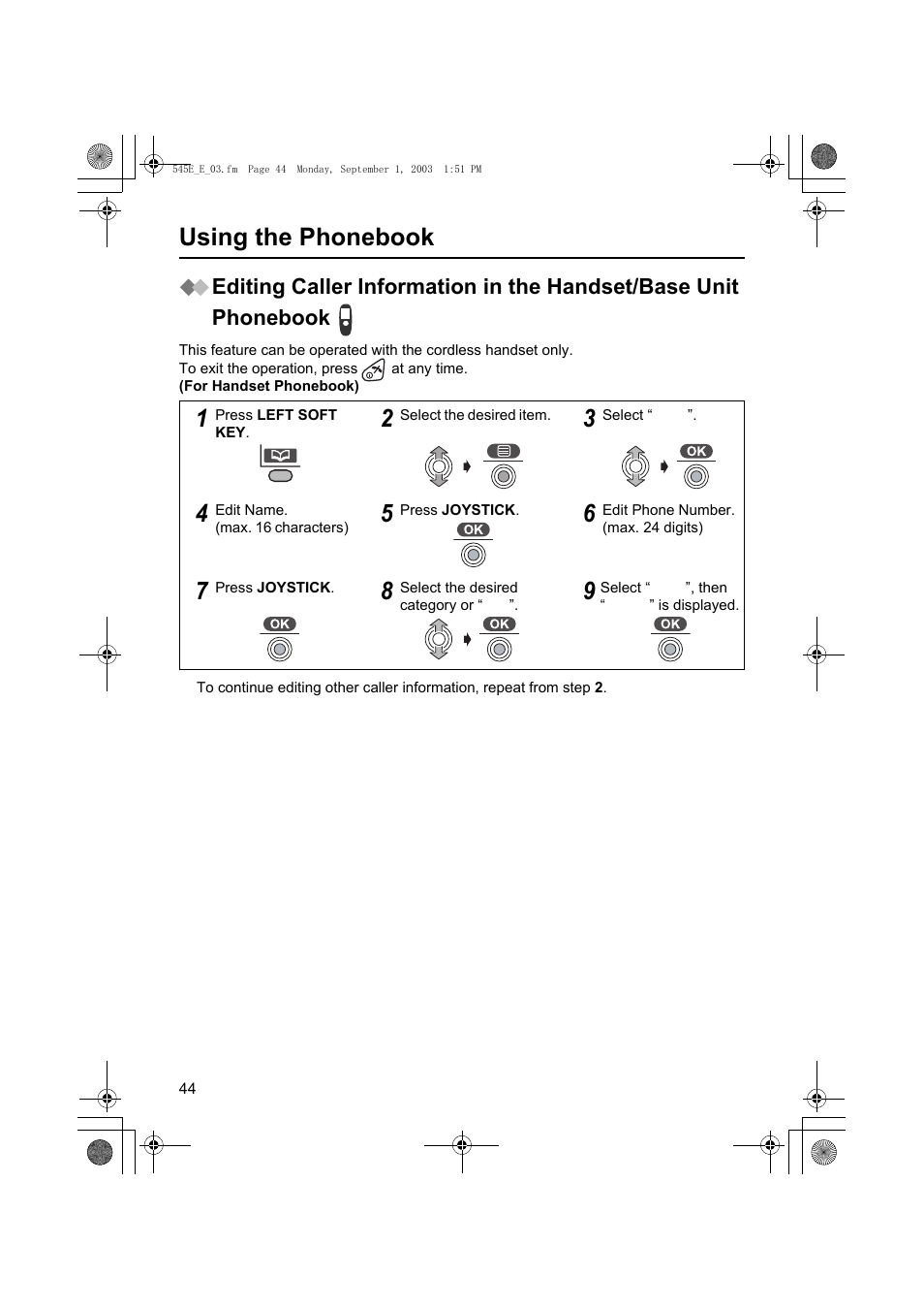 Using the phonebook | Panasonic KX-TCD545E User Manual | Page 44 / 129