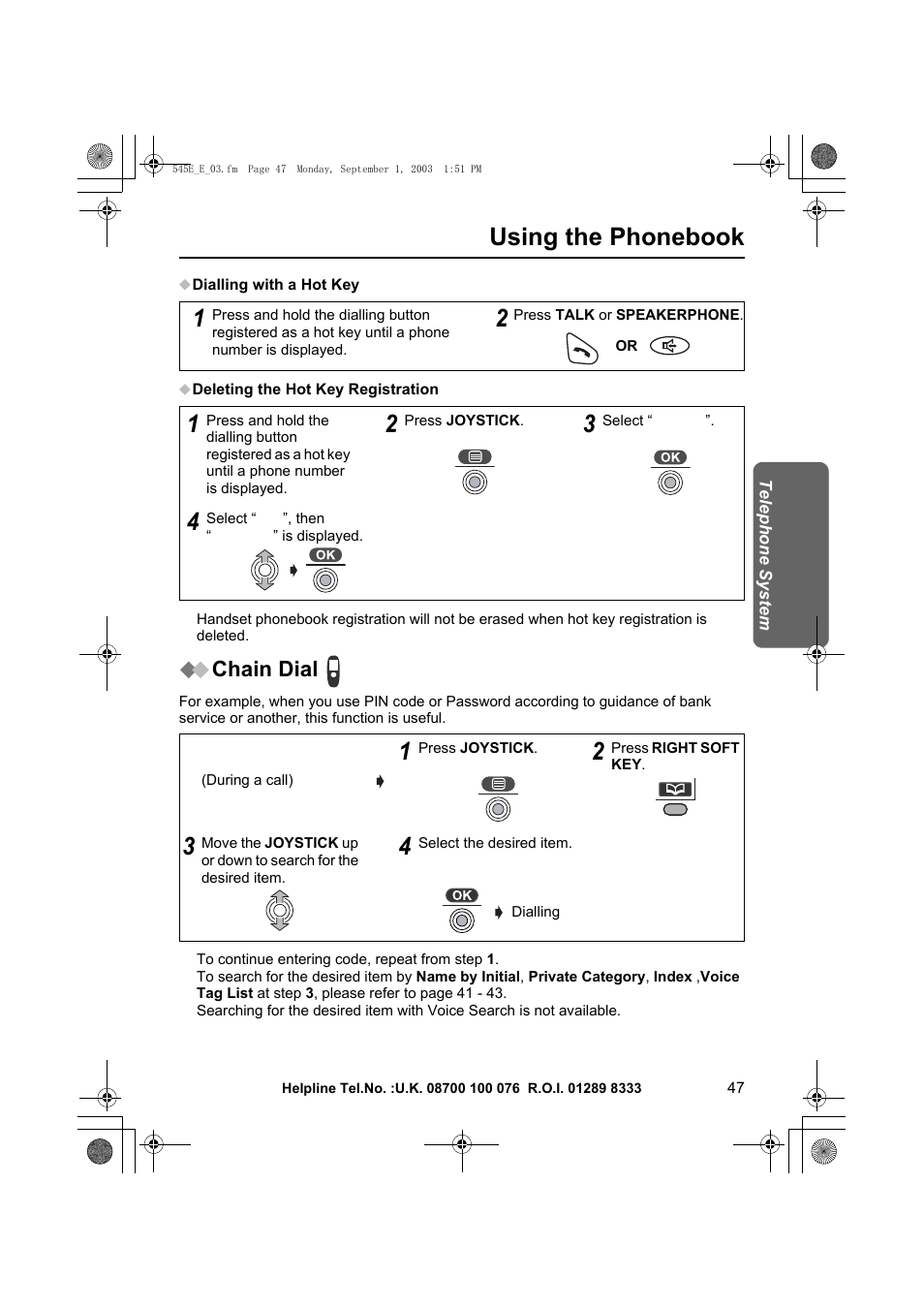 Using the phonebook, Chain dial | Panasonic KX-TCD545E User Manual | Page 47 / 129