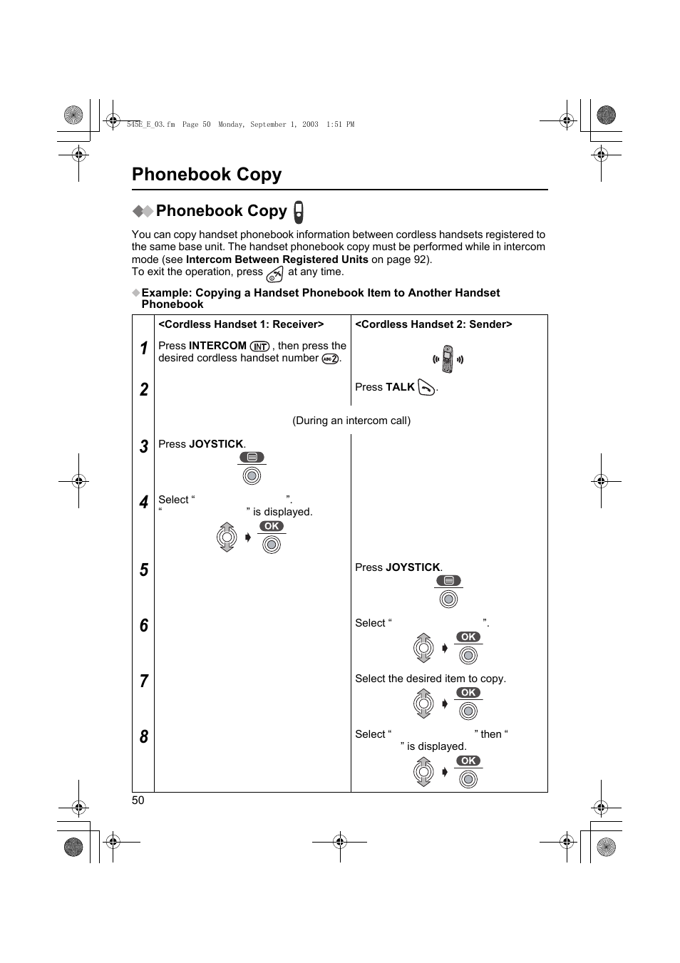 Phonebook copy | Panasonic KX-TCD545E User Manual | Page 50 / 129