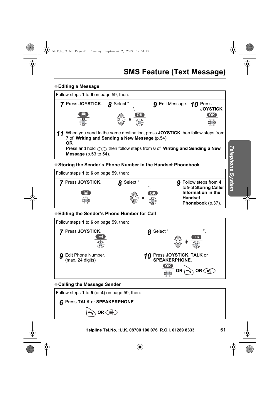 Sms feature (text message) | Panasonic KX-TCD545E User Manual | Page 61 / 129