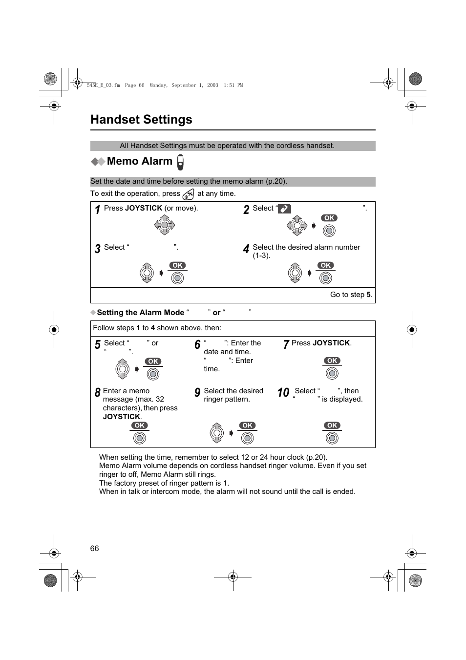 Handset settings | Panasonic KX-TCD545E User Manual | Page 66 / 129