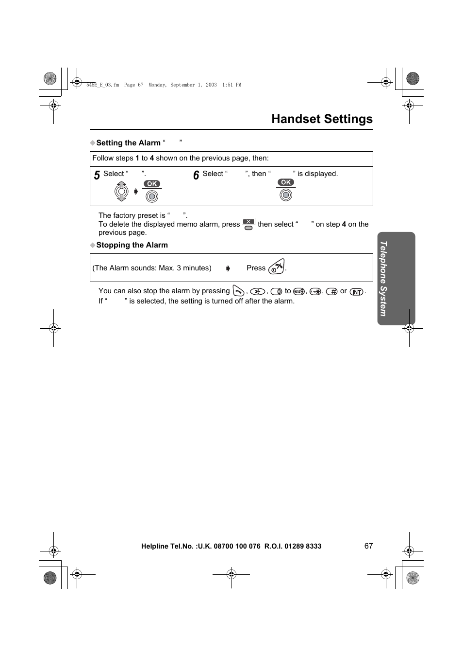 Handset settings | Panasonic KX-TCD545E User Manual | Page 67 / 129