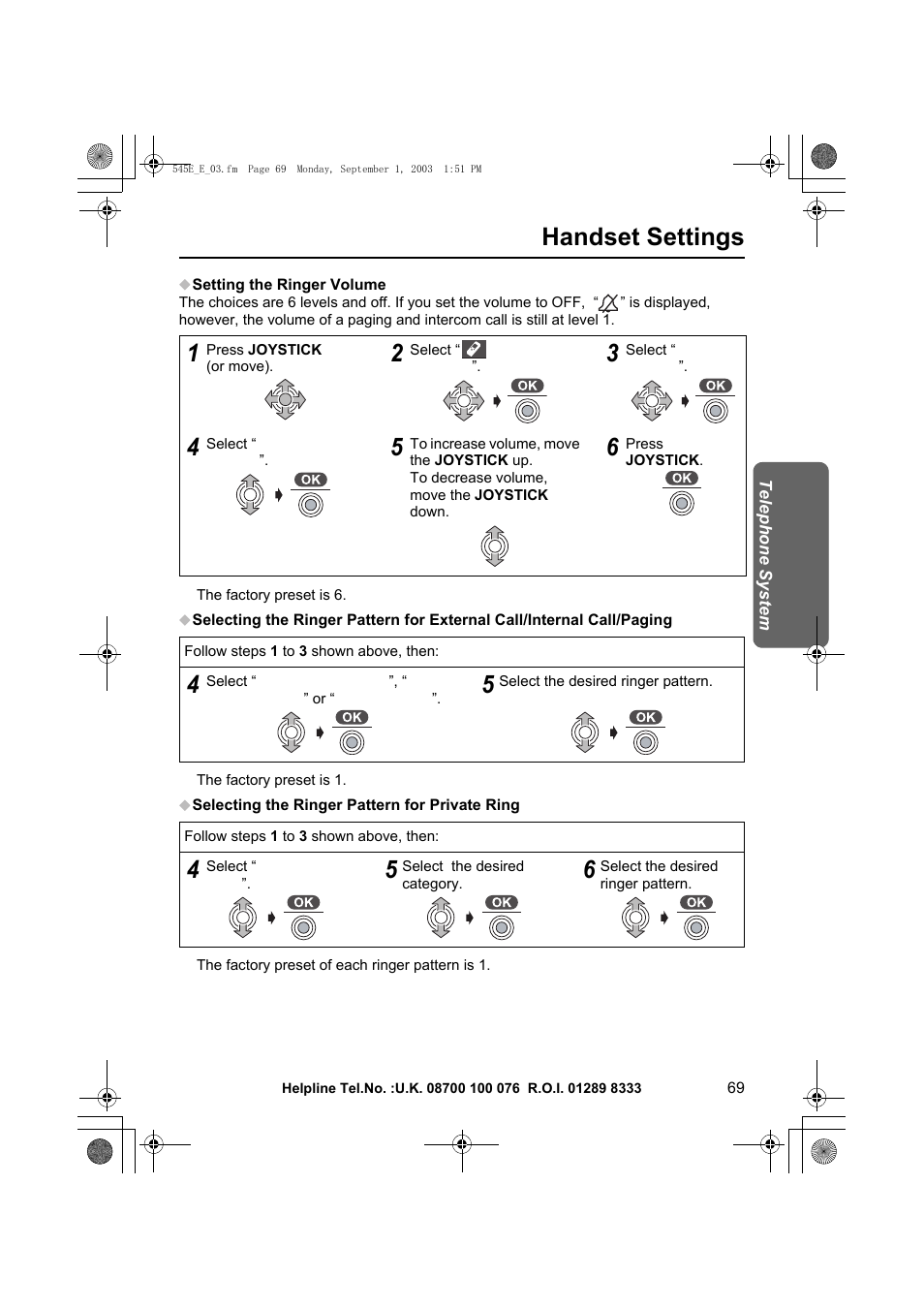 Handset settings | Panasonic KX-TCD545E User Manual | Page 69 / 129