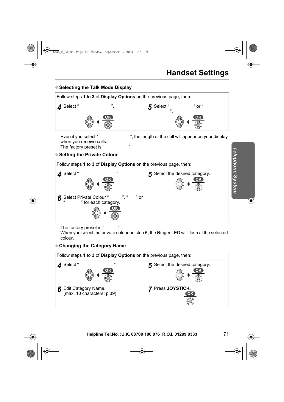 Handset settings | Panasonic KX-TCD545E User Manual | Page 71 / 129