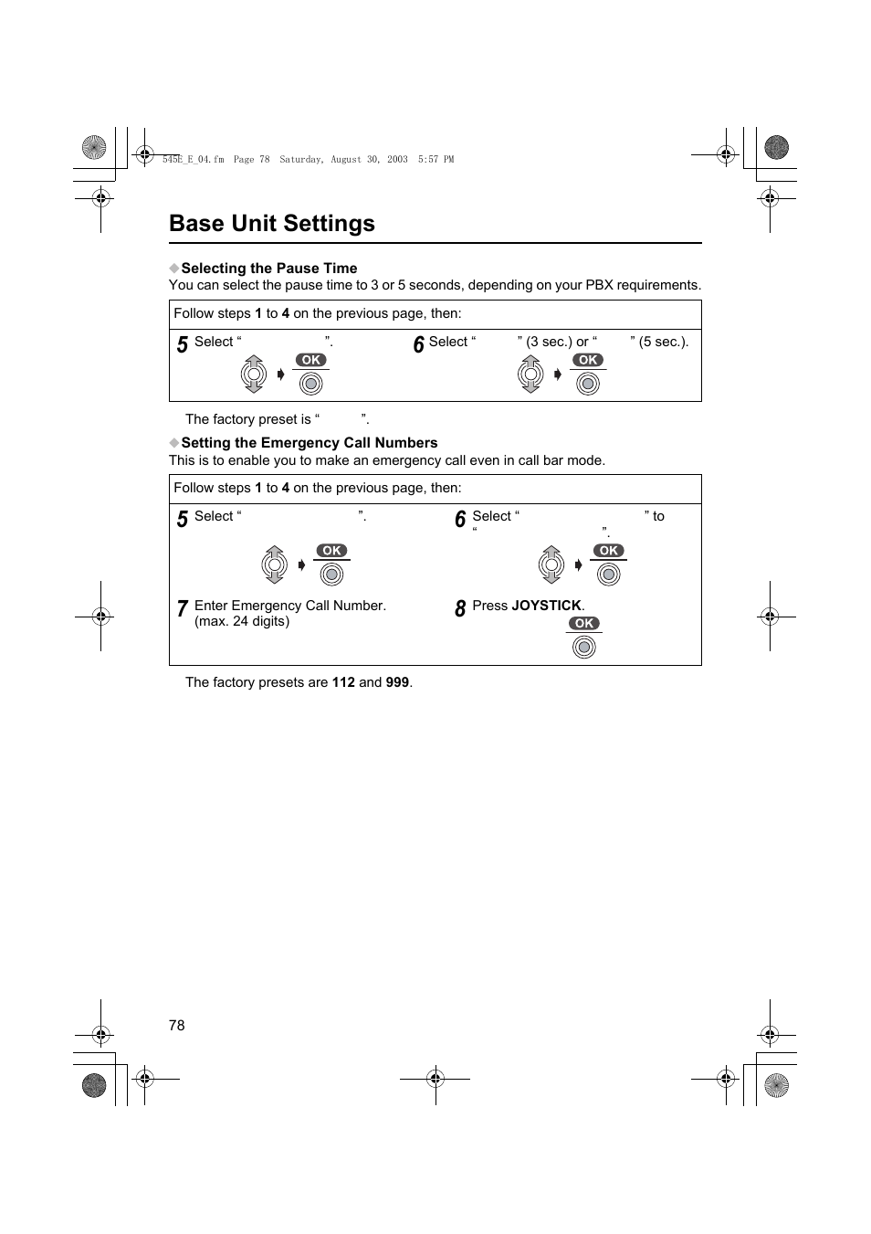 Base unit settings | Panasonic KX-TCD545E User Manual | Page 78 / 129