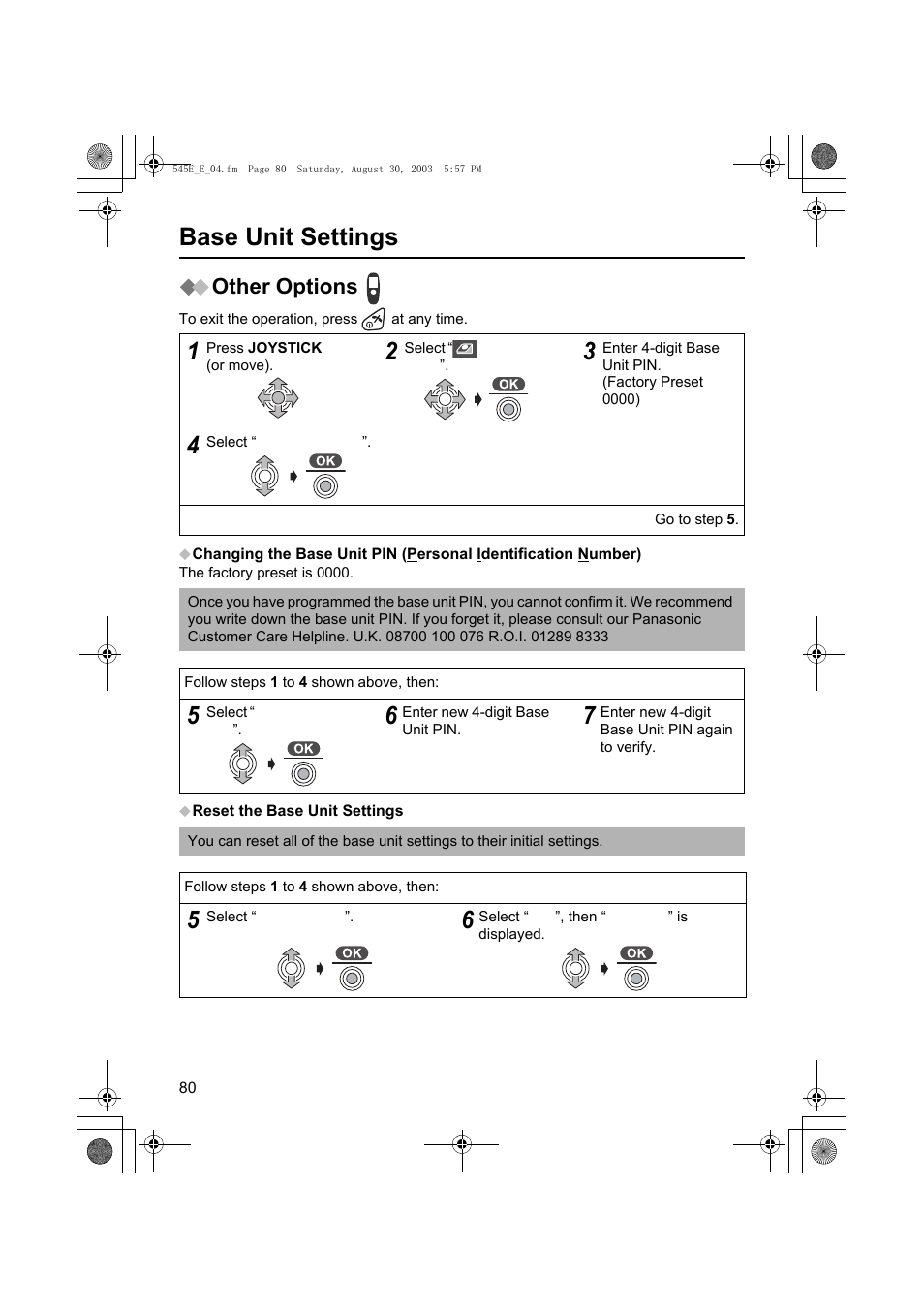 Base unit settings, Other options | Panasonic KX-TCD545E User Manual | Page 80 / 129