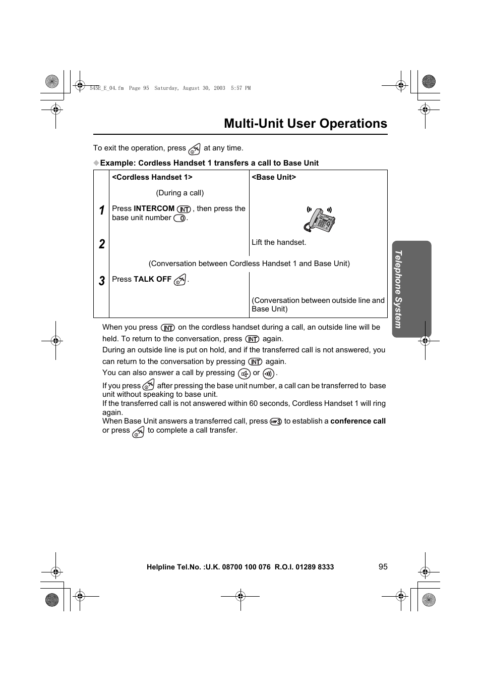 Multi-unit user operations | Panasonic KX-TCD545E User Manual | Page 95 / 129