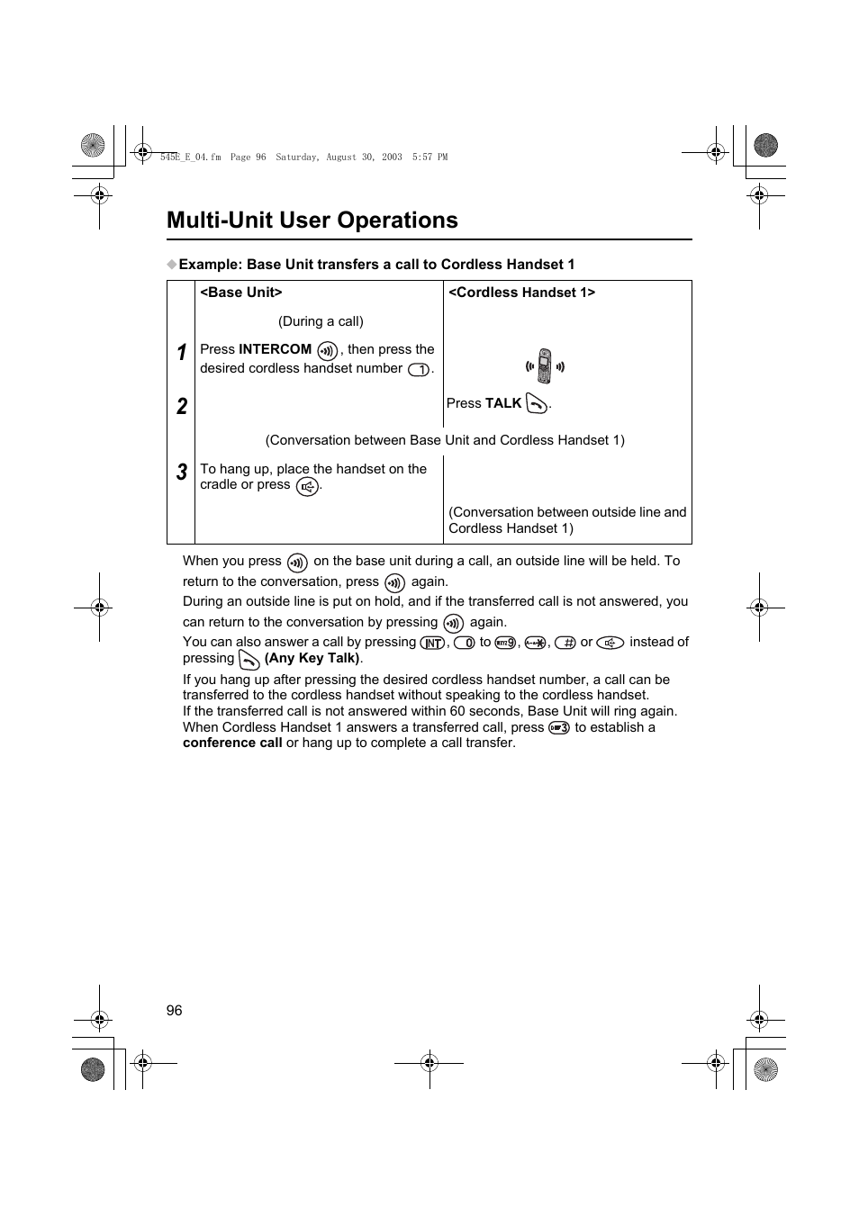 Multi-unit user operations | Panasonic KX-TCD545E User Manual | Page 96 / 129