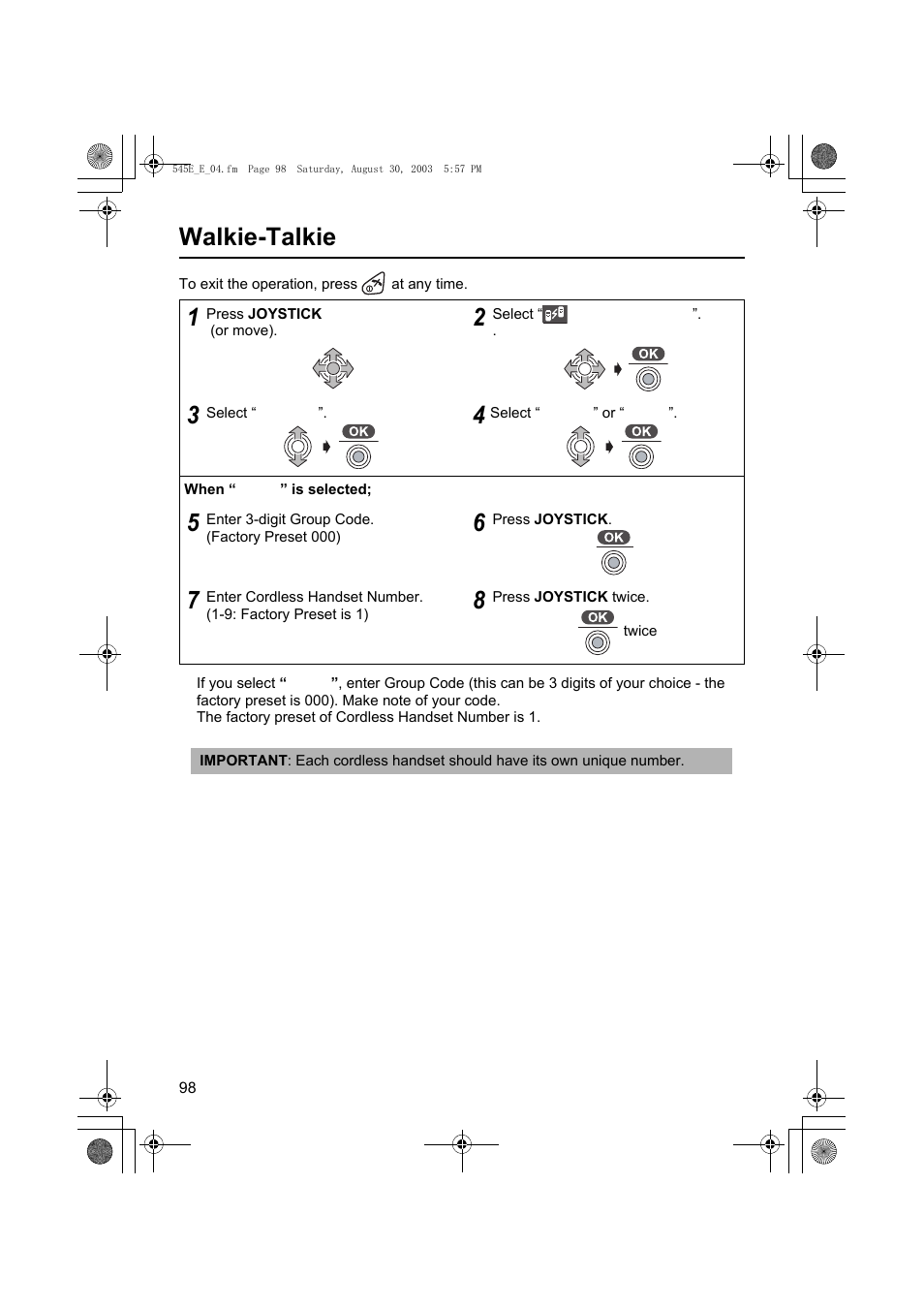 Walkie-talkie | Panasonic KX-TCD545E User Manual | Page 98 / 129