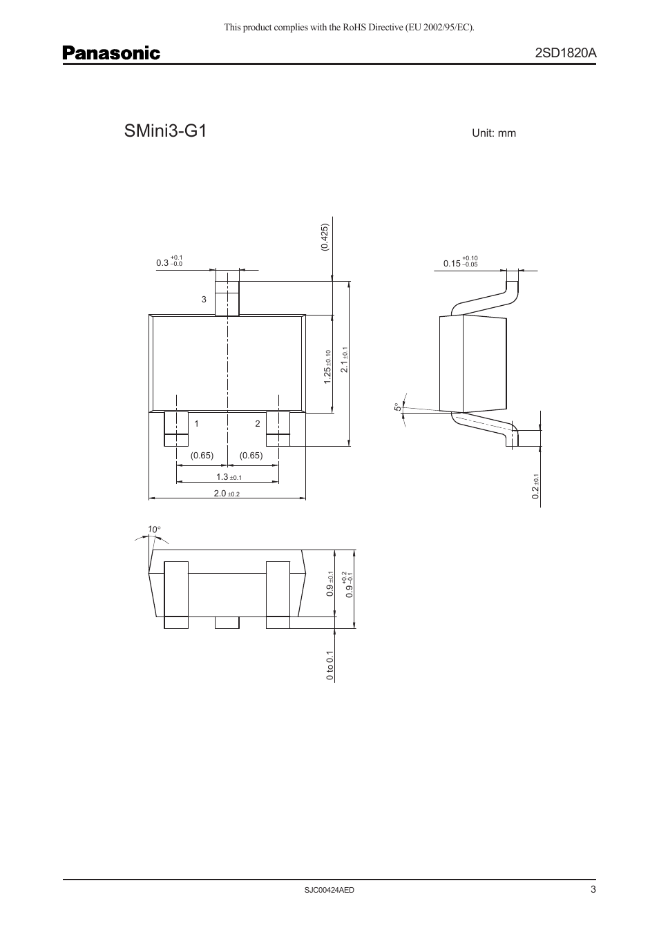 Smini3-g1, Unit: mm | Panasonic 2SD1820A User Manual | Page 3 / 4
