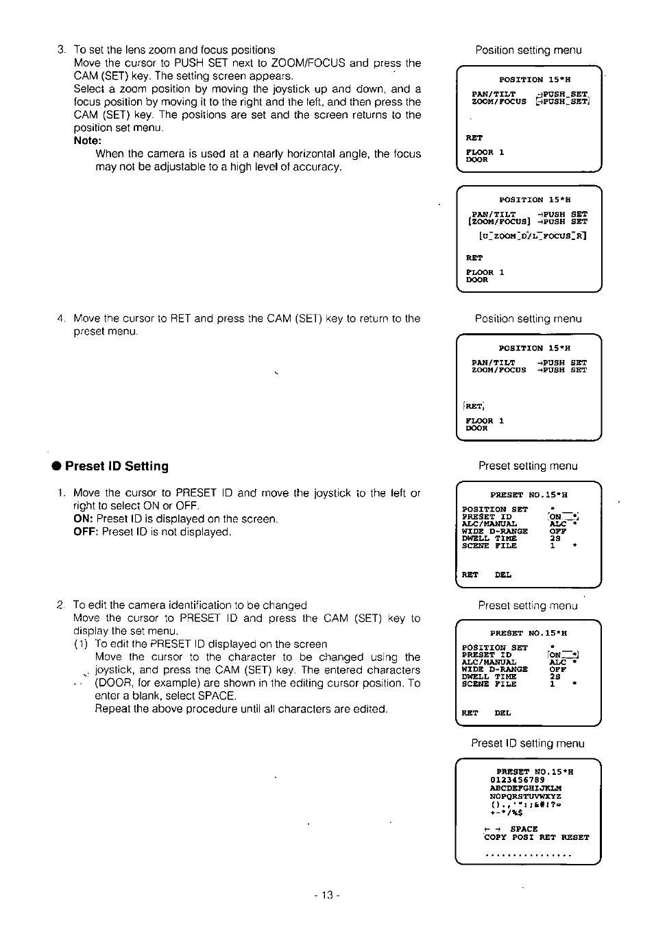 Preset id setting | Panasonic WV-BS504 User Manual | Page 15 / 40