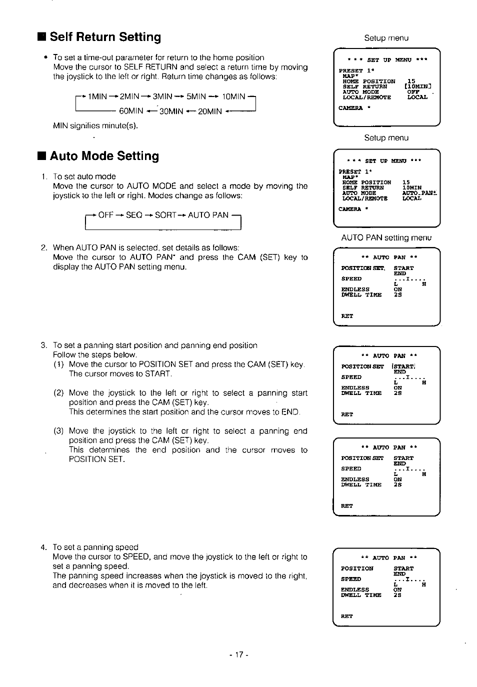 Self return setting, Auto mode setting | Panasonic WV-BS504 User Manual | Page 19 / 40