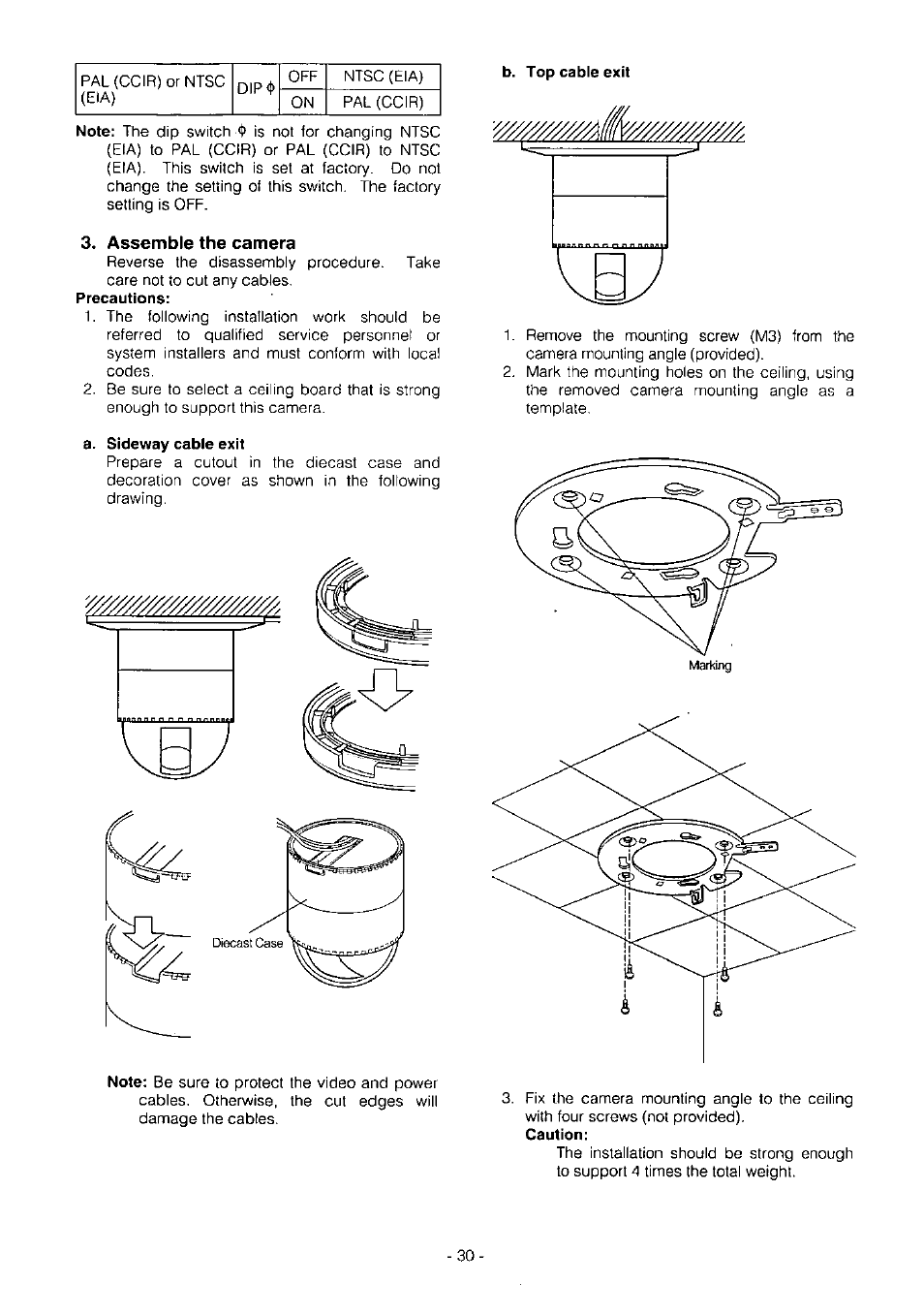 Assemble the camera, A. sideway cable exit | Panasonic WV-BS504 User Manual | Page 32 / 40