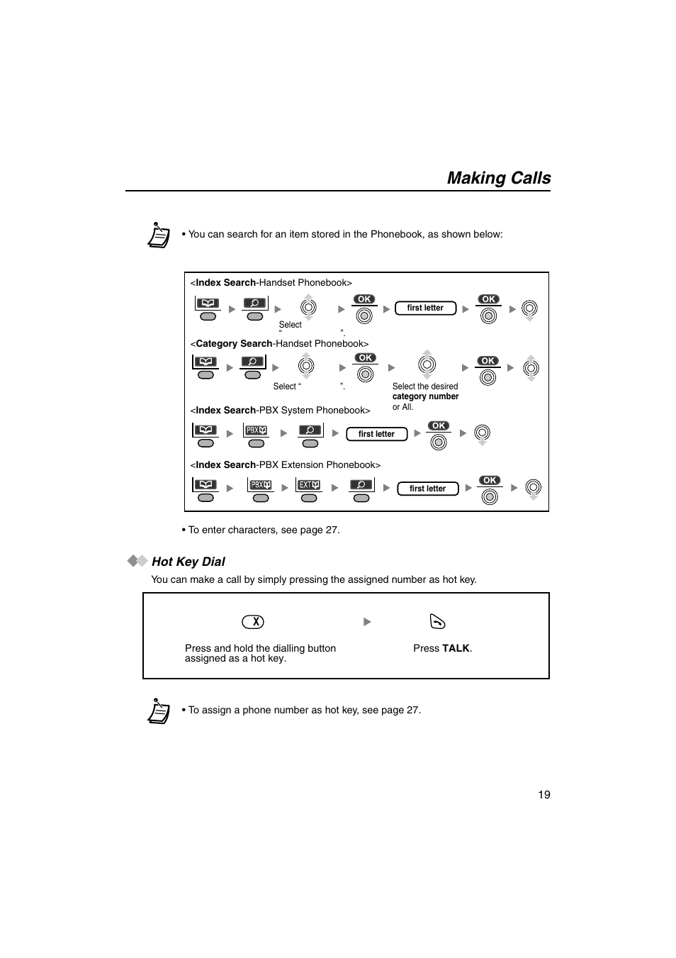 Hot key dial, Making calls | Panasonic KX-TCA155 User Manual | Page 19 / 50