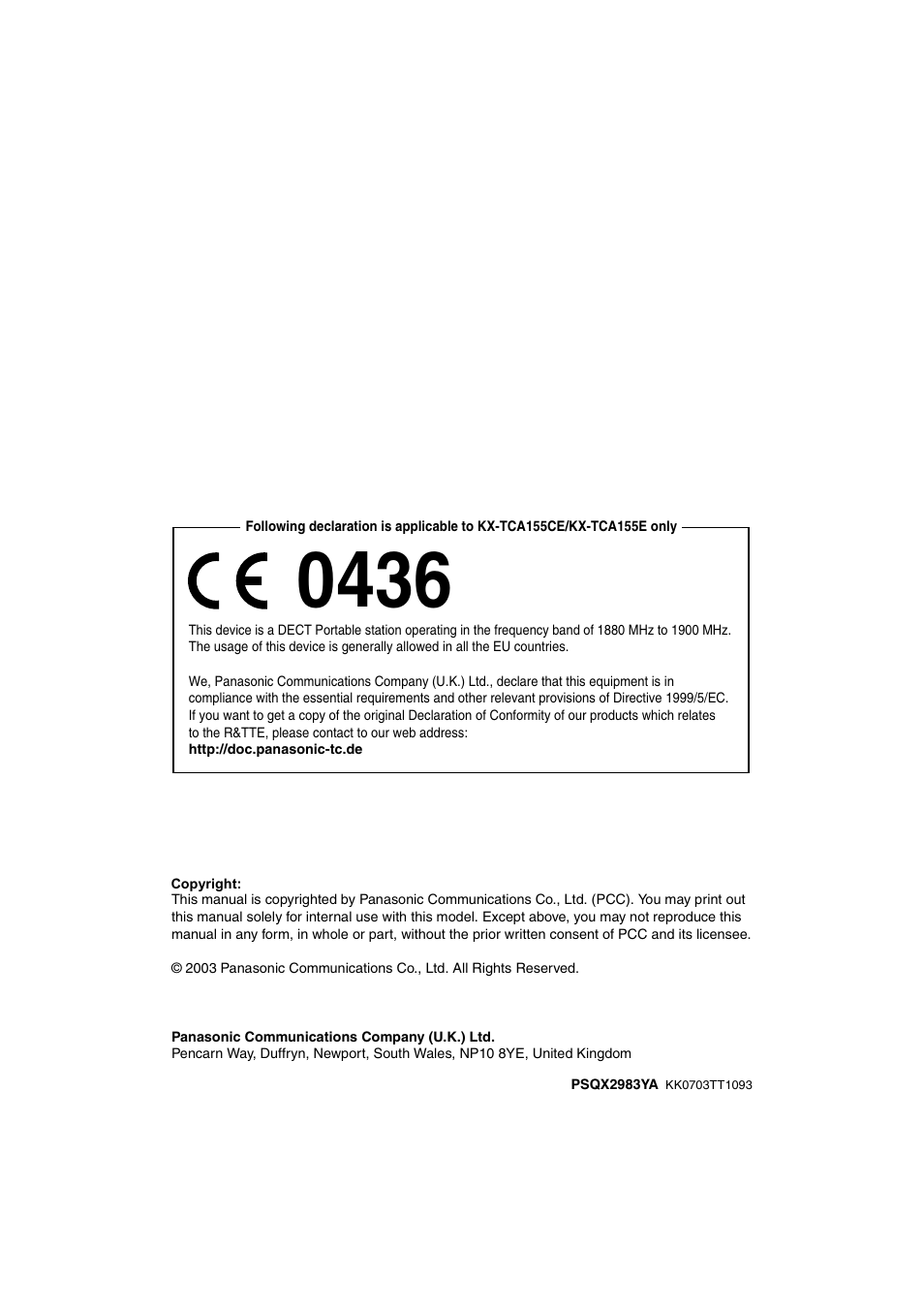 Panasonic KX-TCA155 User Manual | Page 50 / 50