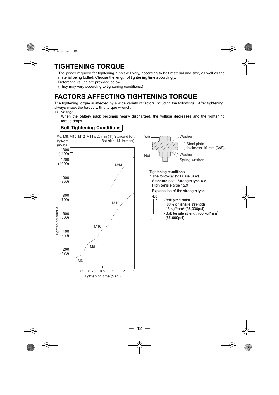 Tightening torque, Factors affecting tightening torque | Panasonic EY6535 User Manual | Page 12 / 16