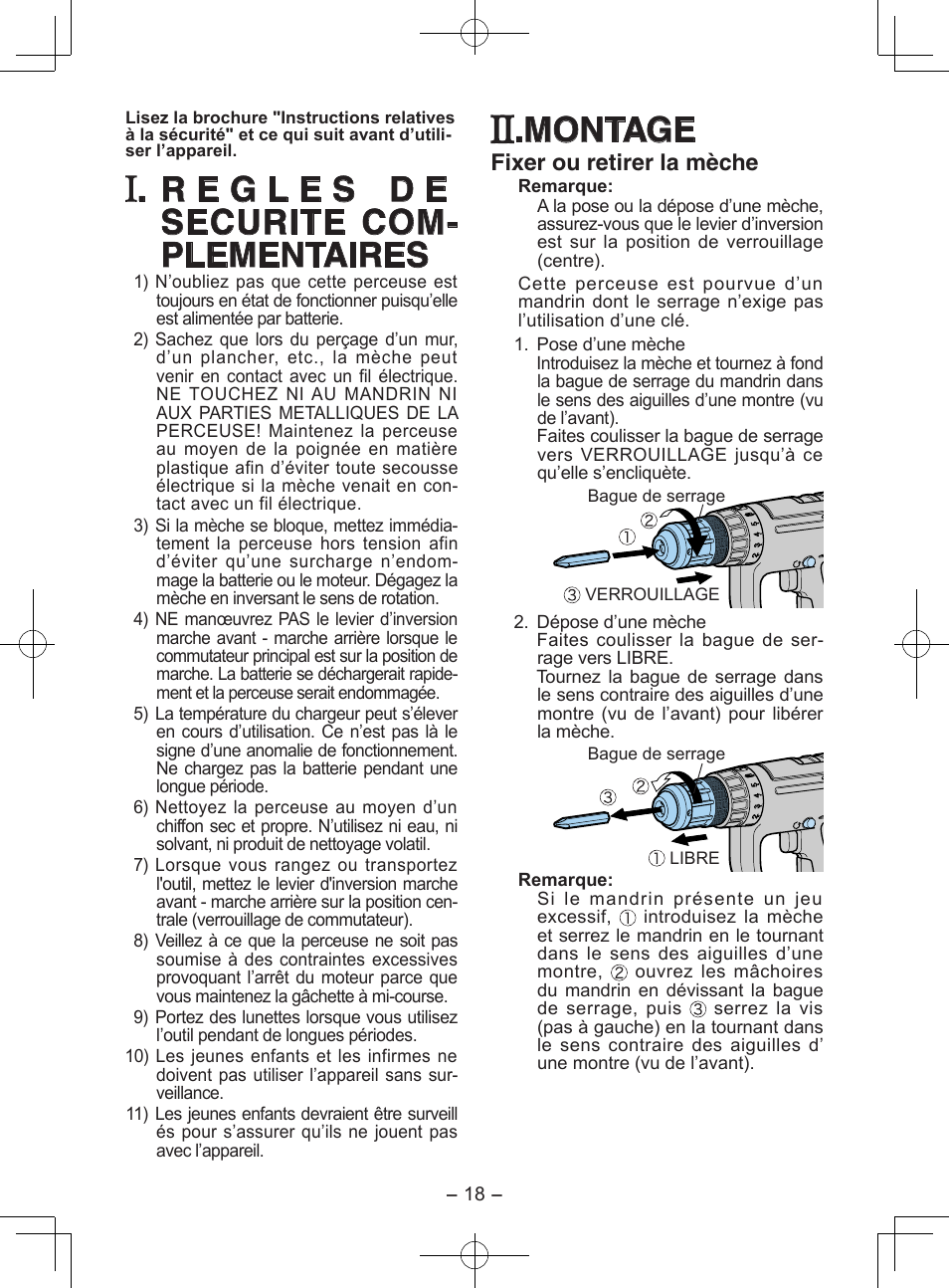 Montage, Fixer ou retirer la mèche | Panasonic EY6903 User Manual | Page 18 / 68