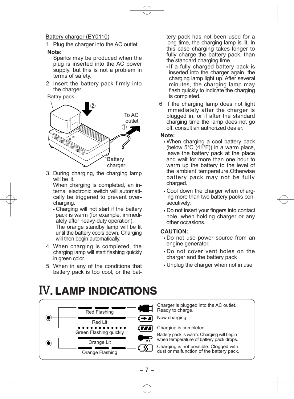 Lamp indications | Panasonic EY6903 User Manual | Page 7 / 68