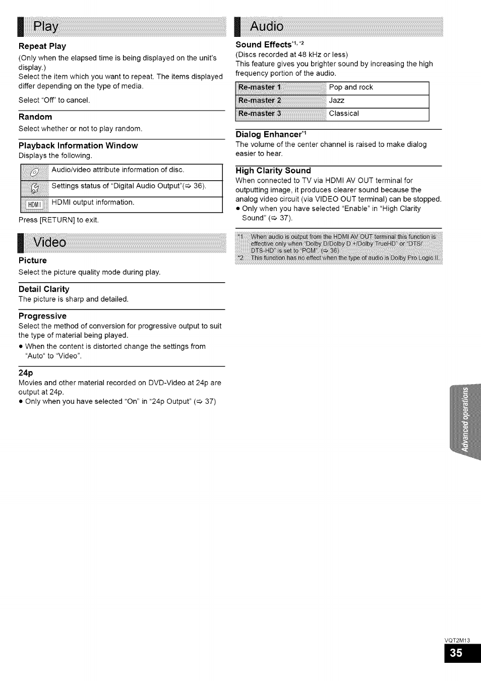 I video, Play audio | Panasonic SC-BT730 User Manual | Page 35 / 52