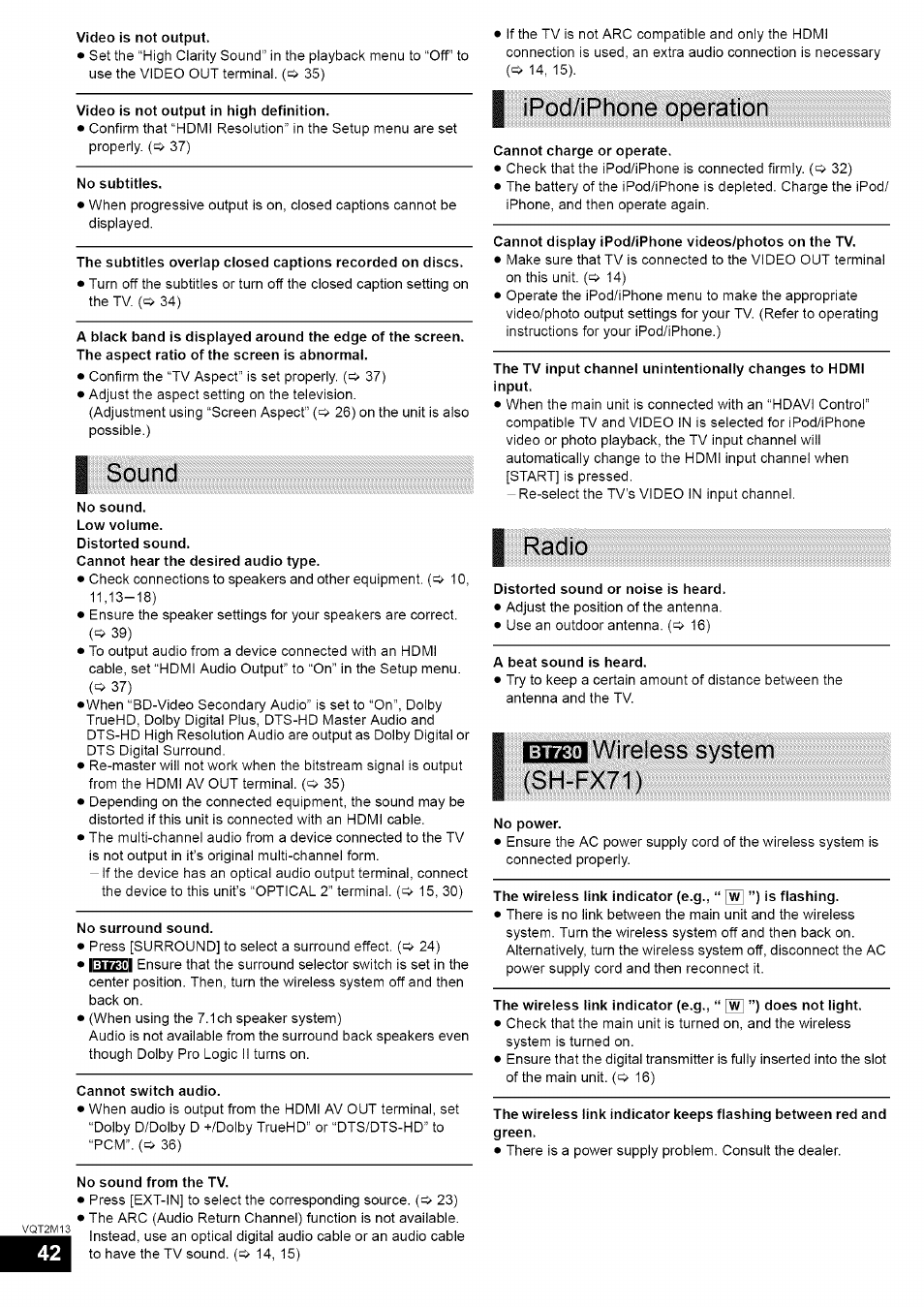 Sound, Ipod/iphone operation, I radio | Wireless system (sh-fx71), Bt730 | Panasonic SC-BT730 User Manual | Page 42 / 52