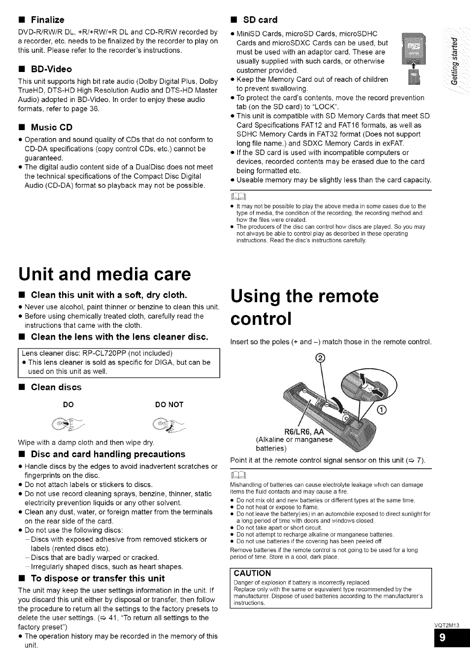 Finalize, Bd-video, Music cd | I sd card, Clean this unit with a soft, dry cloth, Clean the lens with the lens cleaner disc, Clean discs, Disc and card handling precautions, To dispose or transfer this unit, Unit and media care | Panasonic SC-BT730 User Manual | Page 9 / 52