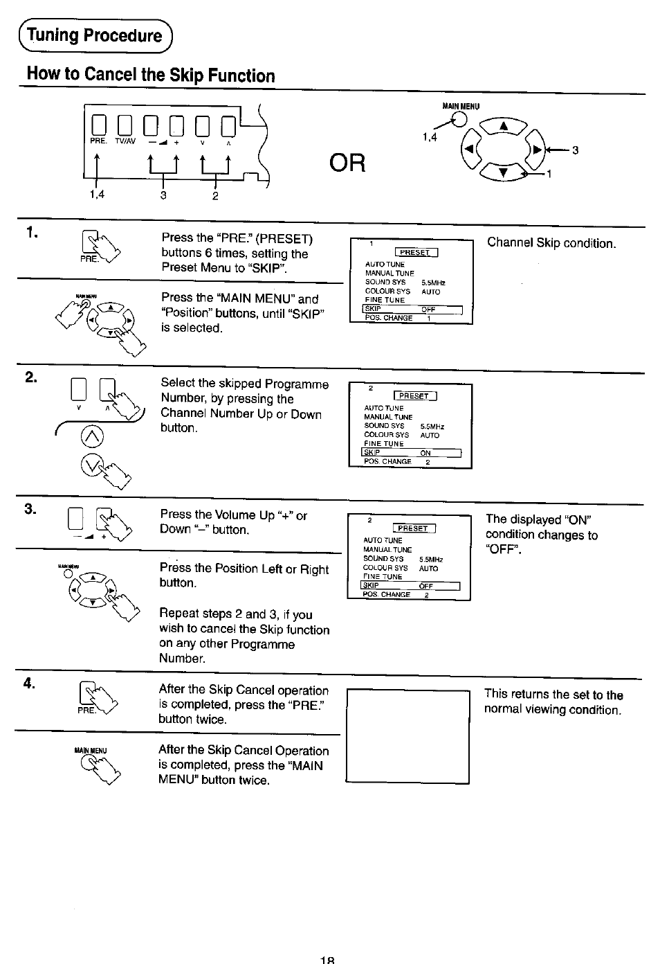 How to cancel the skip function, Tuning procedure | Panasonic TC-14Z88A User Manual | Page 14 / 24