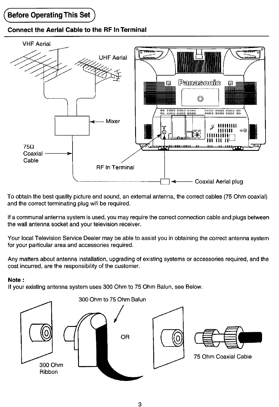 Before operating this set | Panasonic TC-14Z88A User Manual | Page 3 / 24