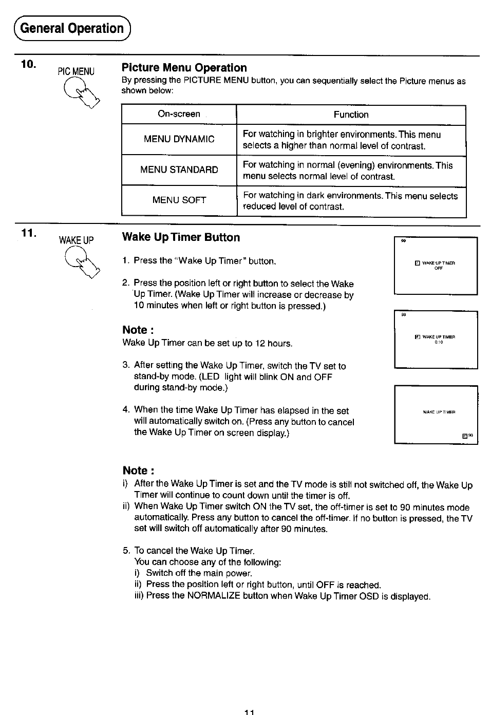 General operation | Panasonic TC-14Z88A User Manual | Page 7 / 24