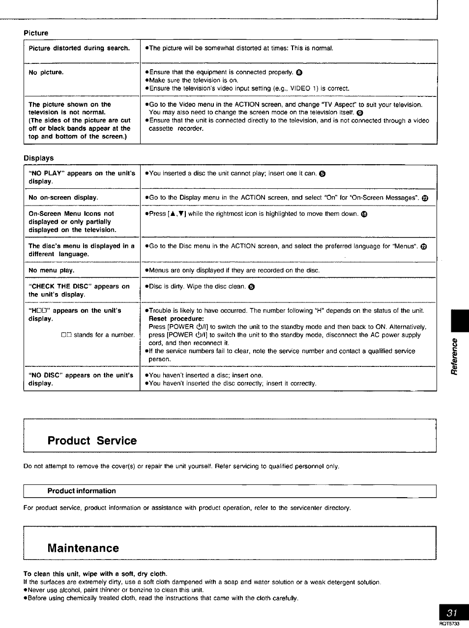 Picture, Displays, Product information | Disc information | Panasonic DVD-RV21 User Manual | Page 31 / 36