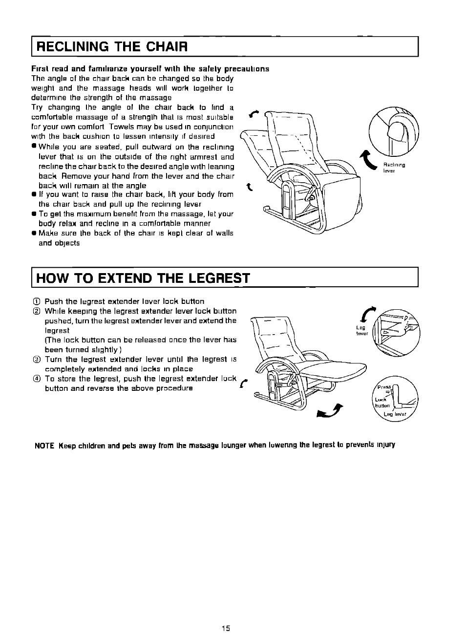 Reclining the chair, How to extend the legrest | Panasonic EP574 User Manual | Page 15 / 48