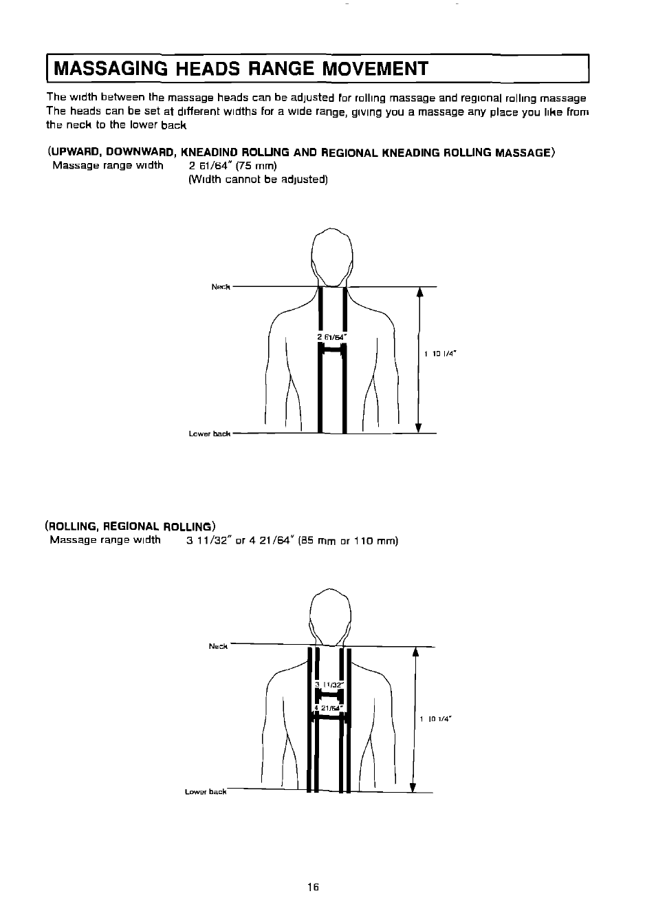 Massaging heads range movement | Panasonic EP574 User Manual | Page 16 / 48