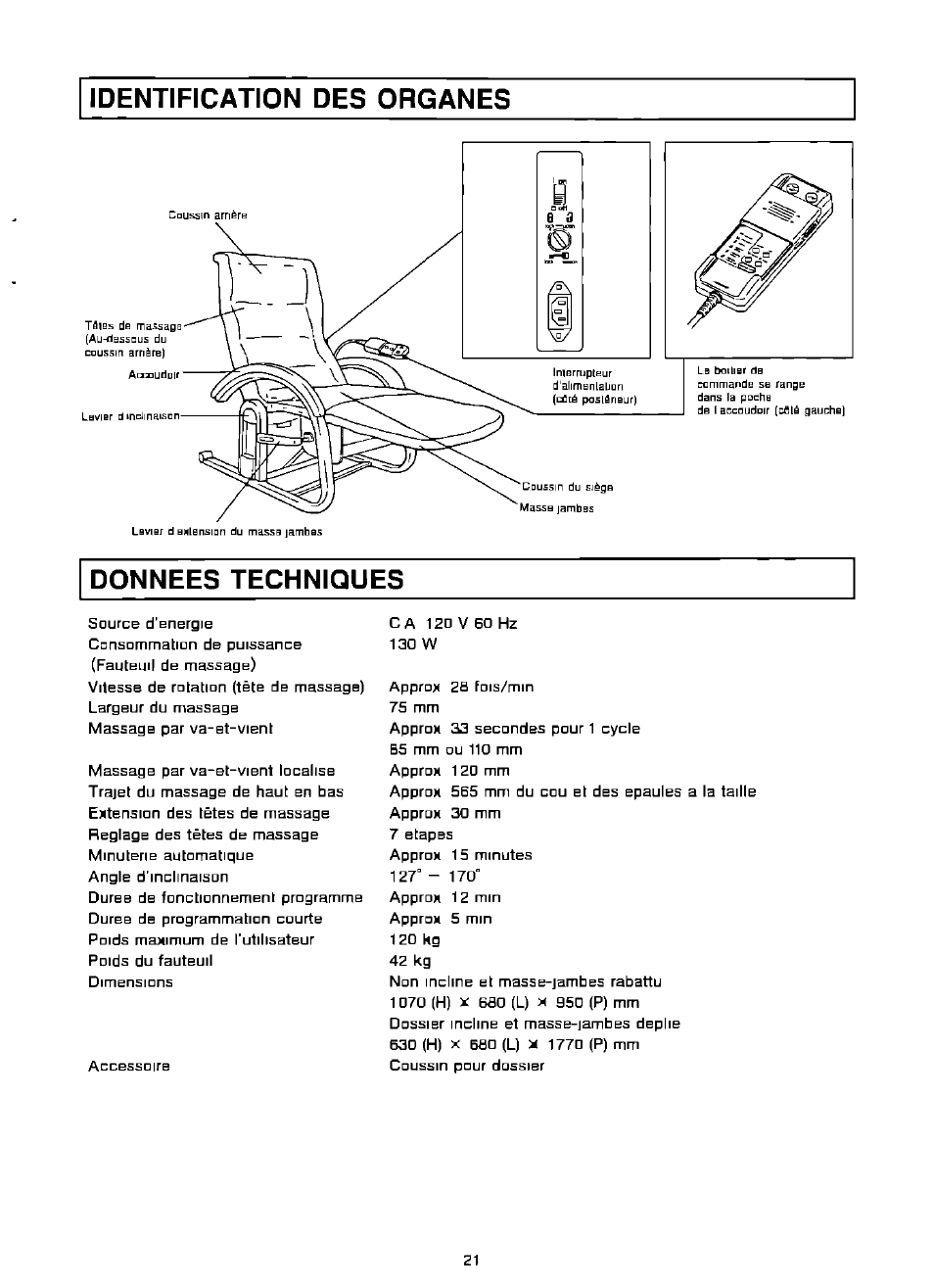 Donnees techniques | Panasonic EP574 User Manual | Page 21 / 48